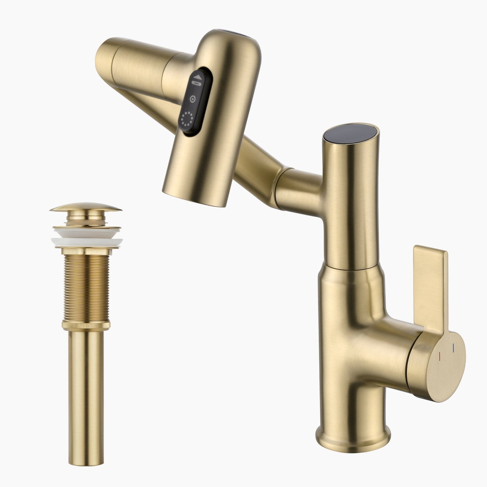 Lefton Single-Hole Rotatable Faucet with Temperature Display-BF2204 with Pop-up Bathroom Sink Drain Stopper Without Overflow-D01