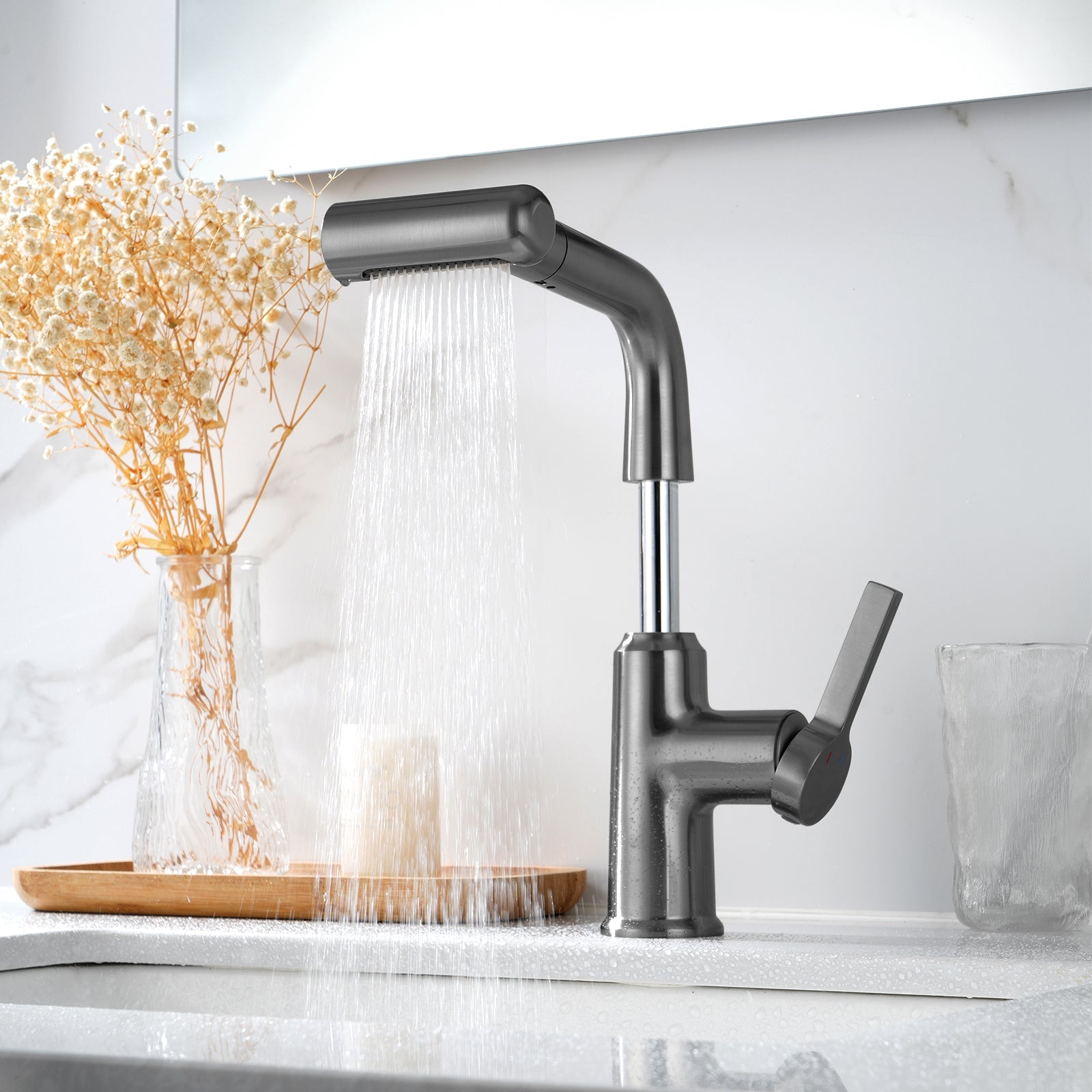 Lefton Single-Hole Waterfall & Pull-Out Liftable Bathroom Faucet-BF2209 — thumbnail 2