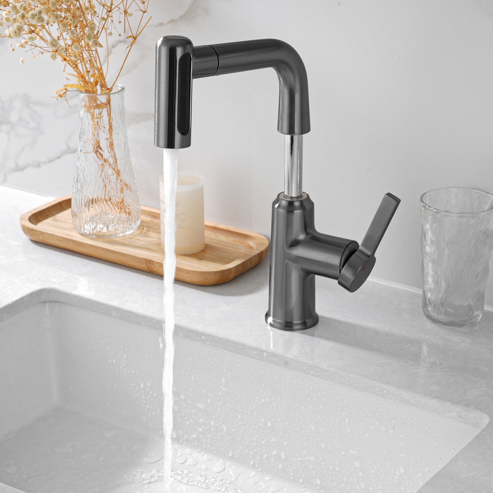 Lefton Single-Hole Waterfall & Pull-Out Liftable Bathroom Faucet-BF2209 — thumbnail 3
