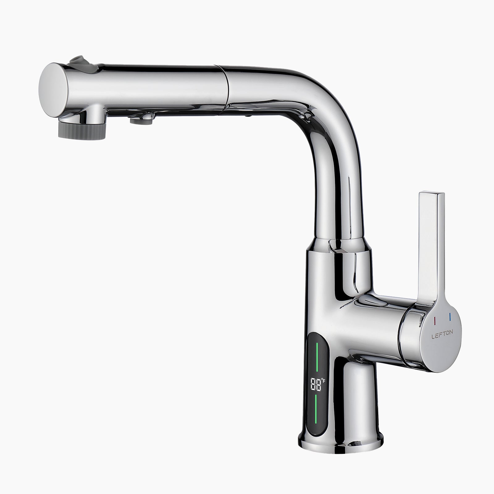 Lefton Single-Hole Liftable Pull-Out Bathroom Faucet With Temperature Display-BF2501 — image 1