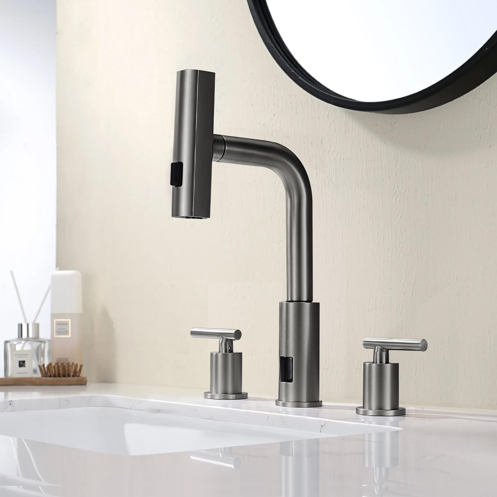 Lefton Two-Handle Widespread Waterfall & Pull-Out Bathroom Faucet with Temperature Display-BFWS2401 — thumbnail 2