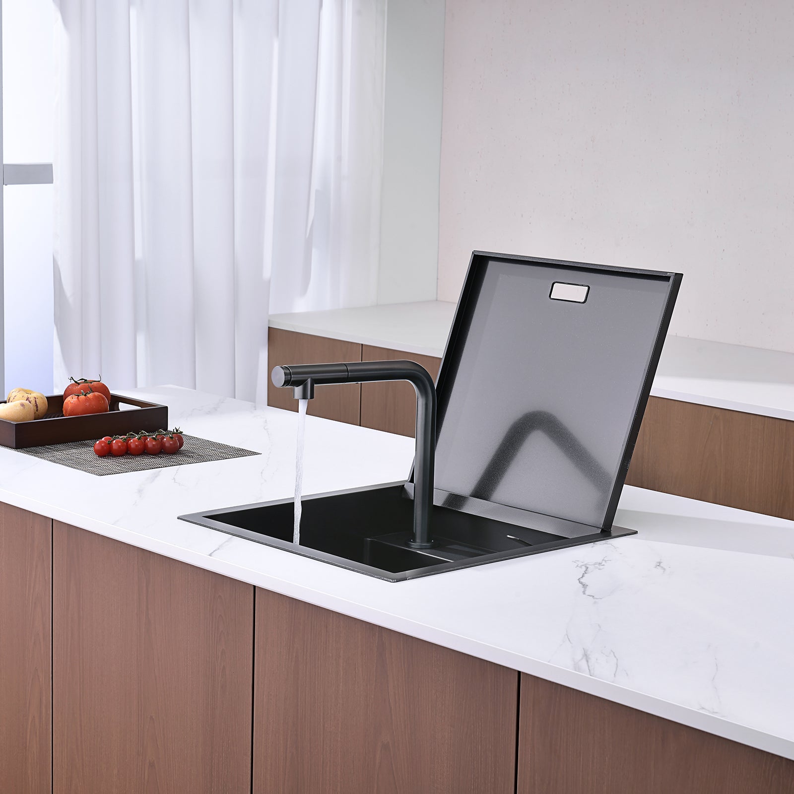 Lefton 17"x17" Stainless Steel Concealed RV & Kitchen Bar Workstation Sink with Liftable Pull-Out Faucet and Slow Drop Cover-BS2502 — image 1