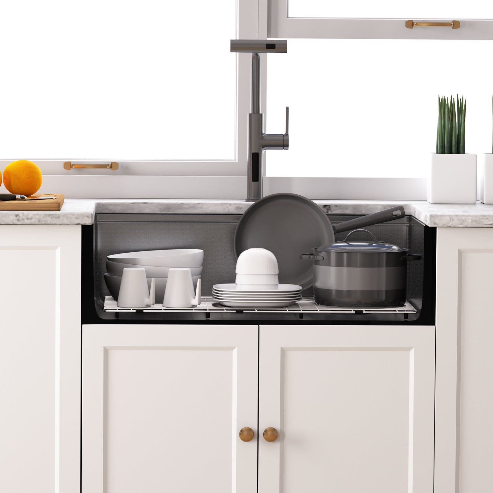 Lefton 33"x 22" Stainless Steel Farmhouse Kitchen Sink-FS2501 with Waterfall & Pull-Out Kitchen Faucet-KF2209 — thumbnail 2