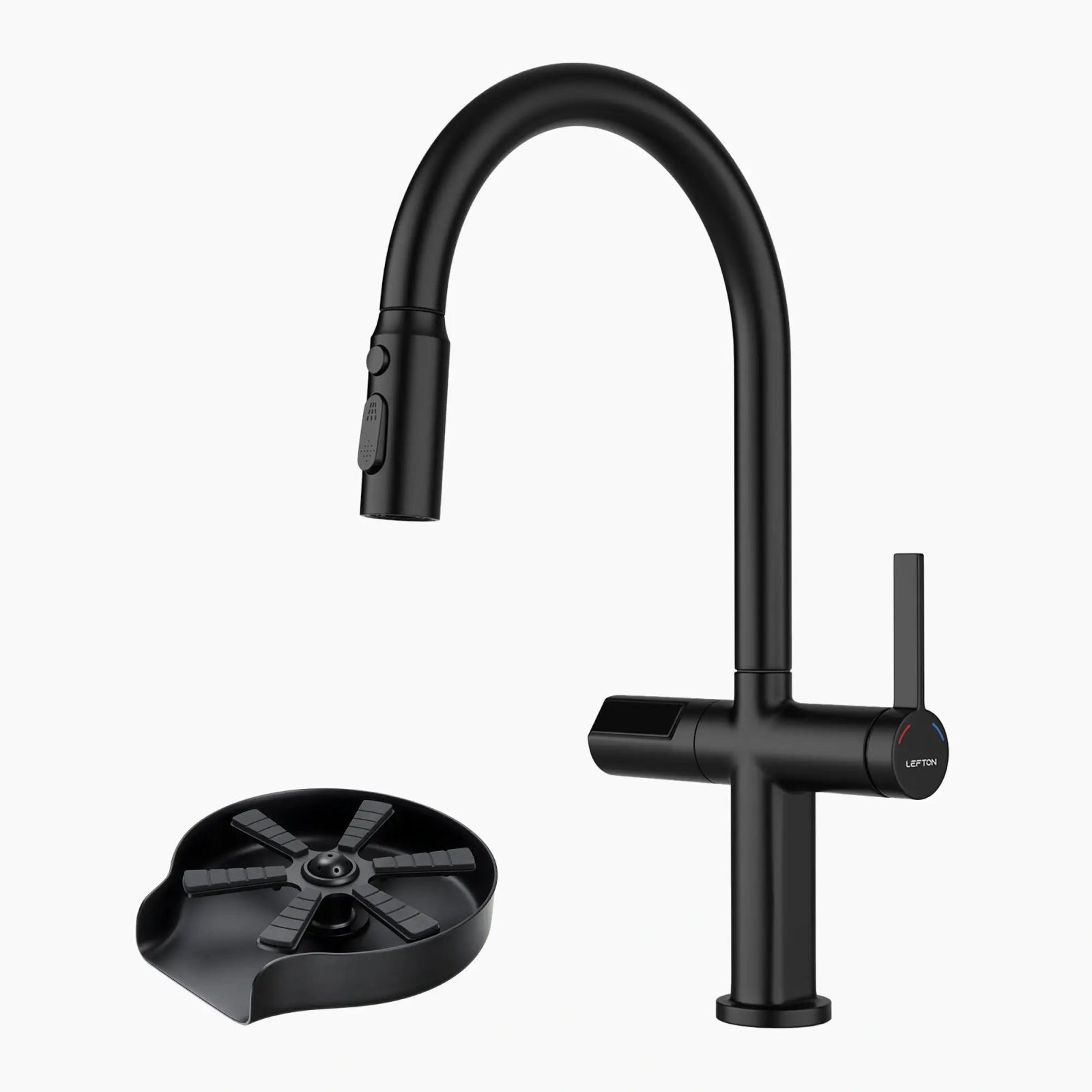 Lefton Touchless Sensor & Pull-Down Kitchen Faucet with Temperature Display-KF2206 with Countertop Glass Rinser-KFR2202