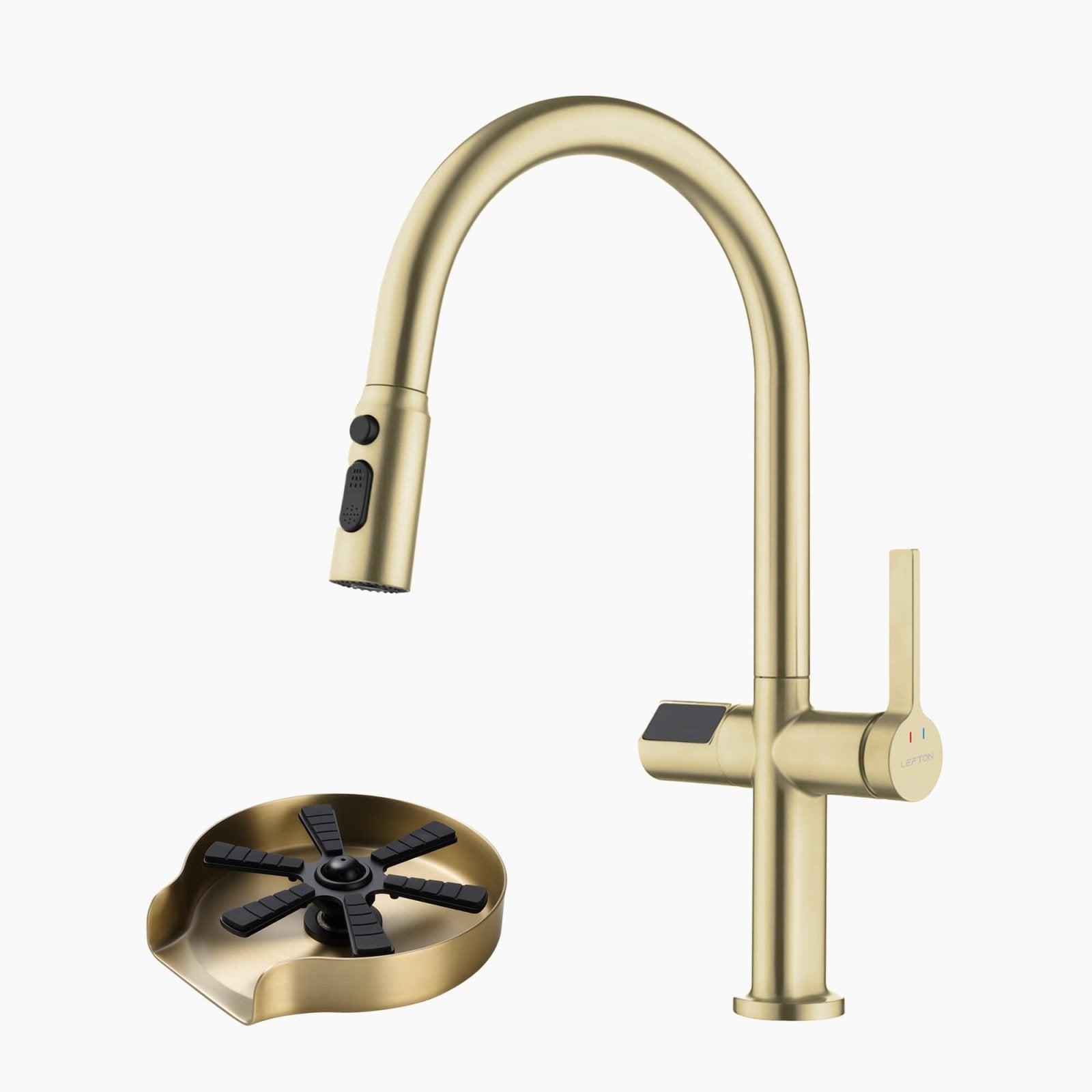 Lefton Touchless Sensor & Pull-Down Kitchen Faucet with Temperature Display-KF2206 with Countertop Glass Rinser-KFR2202 — image 1