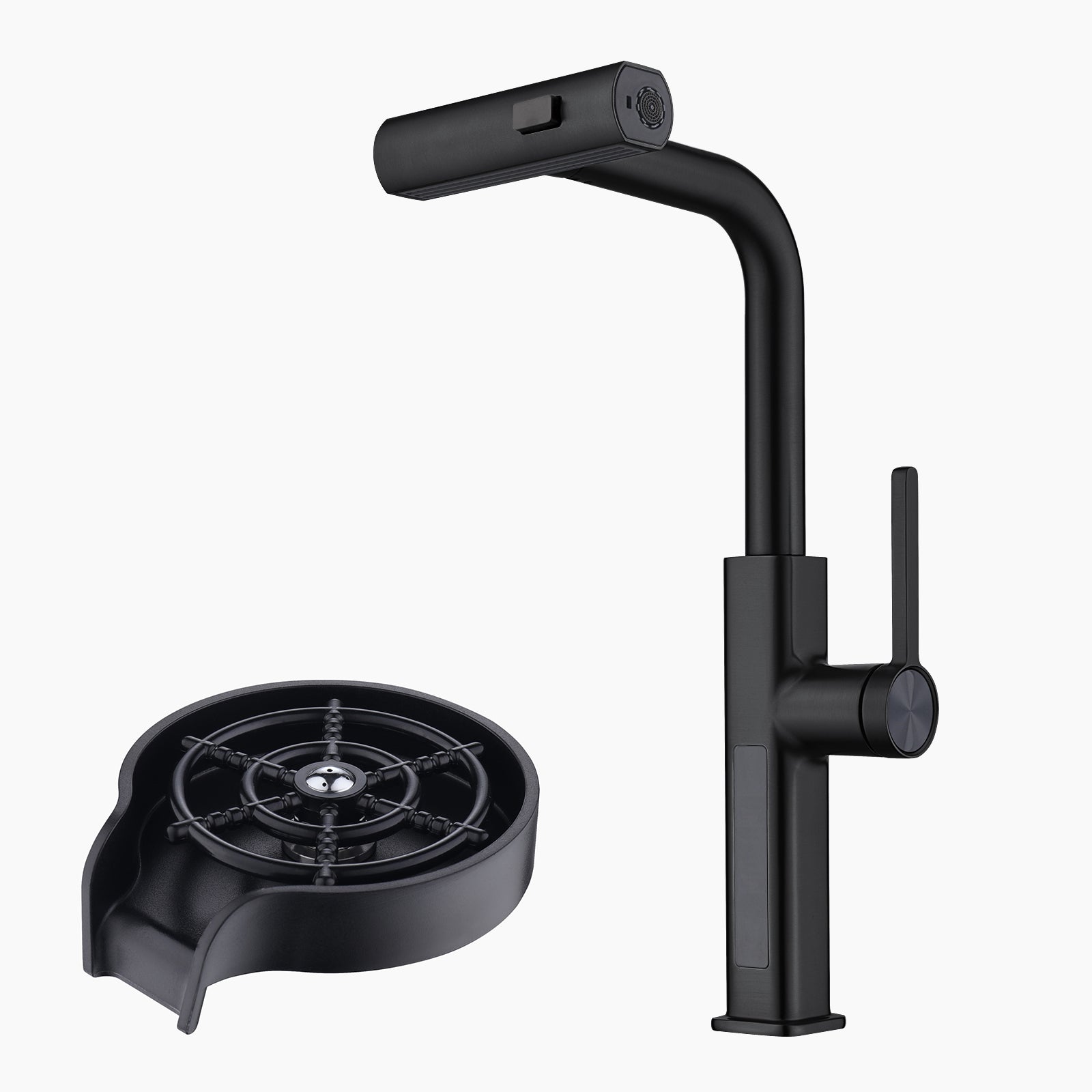 Lefton Waterfall & Pull-Out Kitchen Faucet with Temperature Display-KF2209 with Countertop Glass Rinser-KFR2201