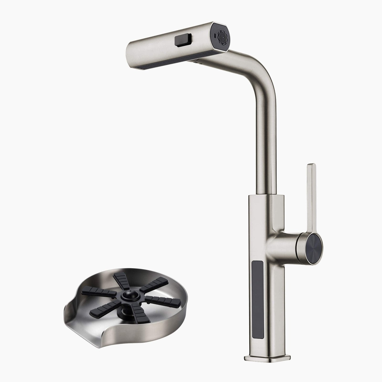 Lefton Waterfall & Pull-Out Kitchen Faucet with Temperature Display-KF2209 with Countertop Glass Rinser-KFR2202