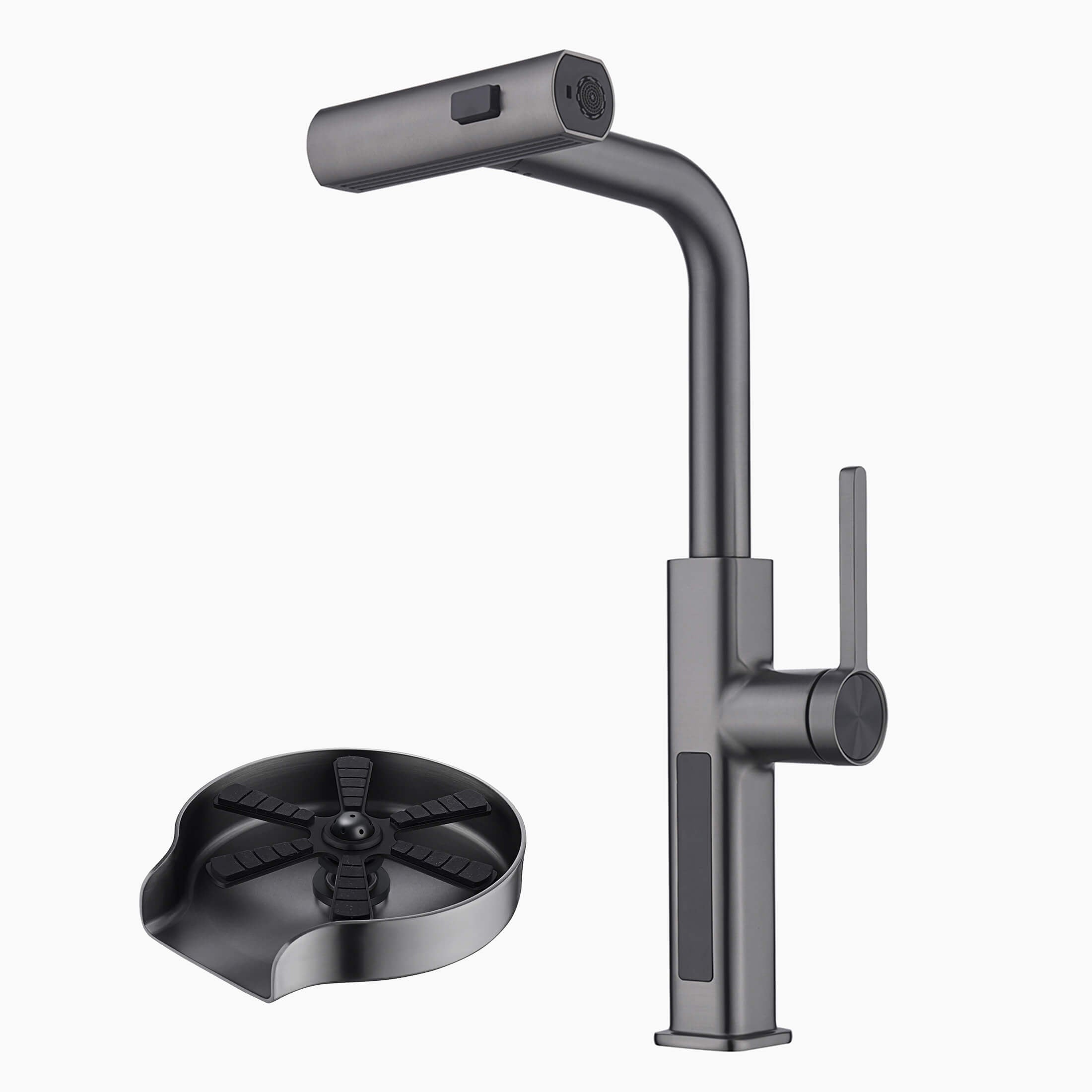 Lefton Waterfall & Pull-Out Kitchen Faucet with Temperature Display-KF2209 with Countertop Glass Rinser-KFR2202 — image 1