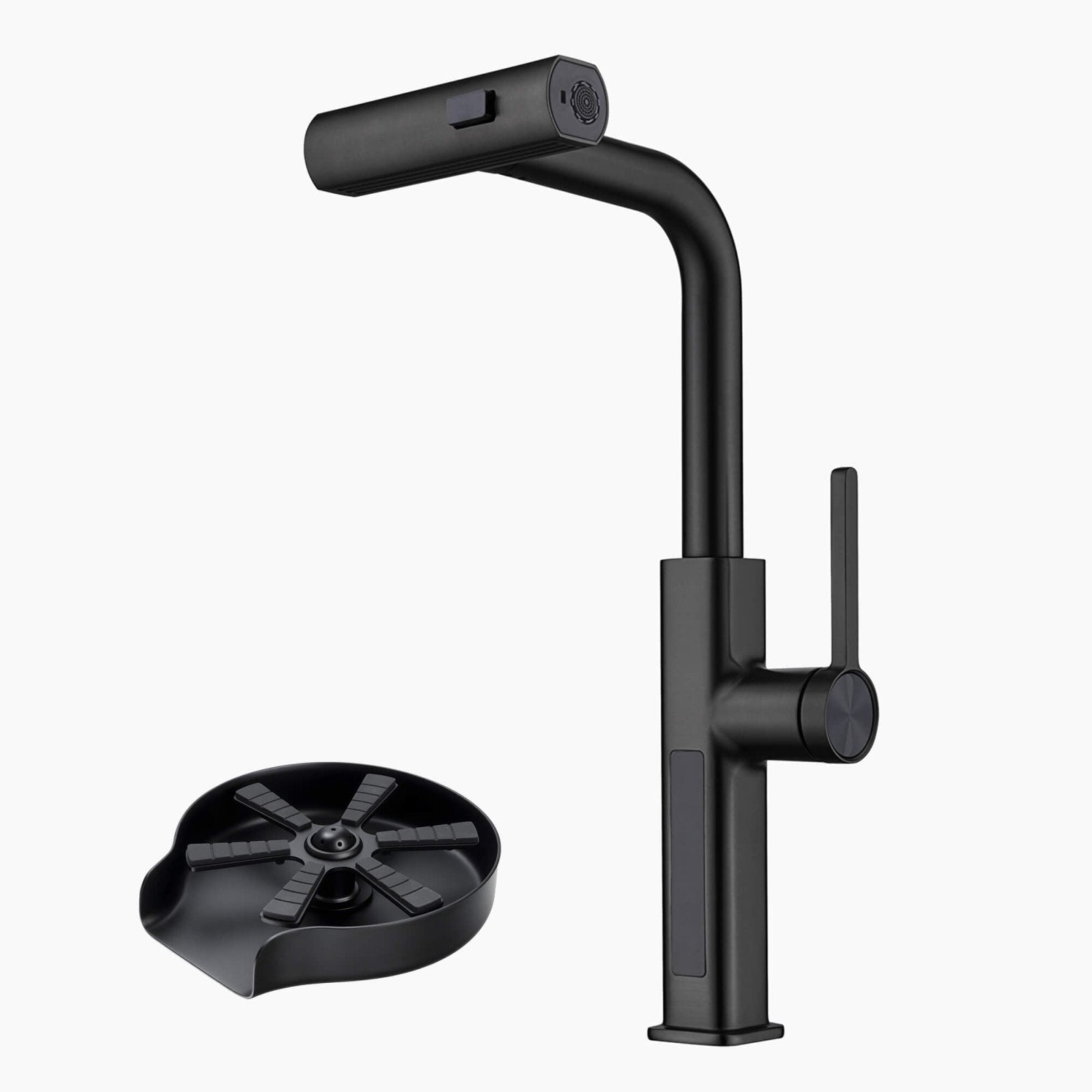 Lefton Waterfall & Pull-Out Kitchen Faucet with Temperature Display-KF2209 with Countertop Glass Rinser-KFR2202