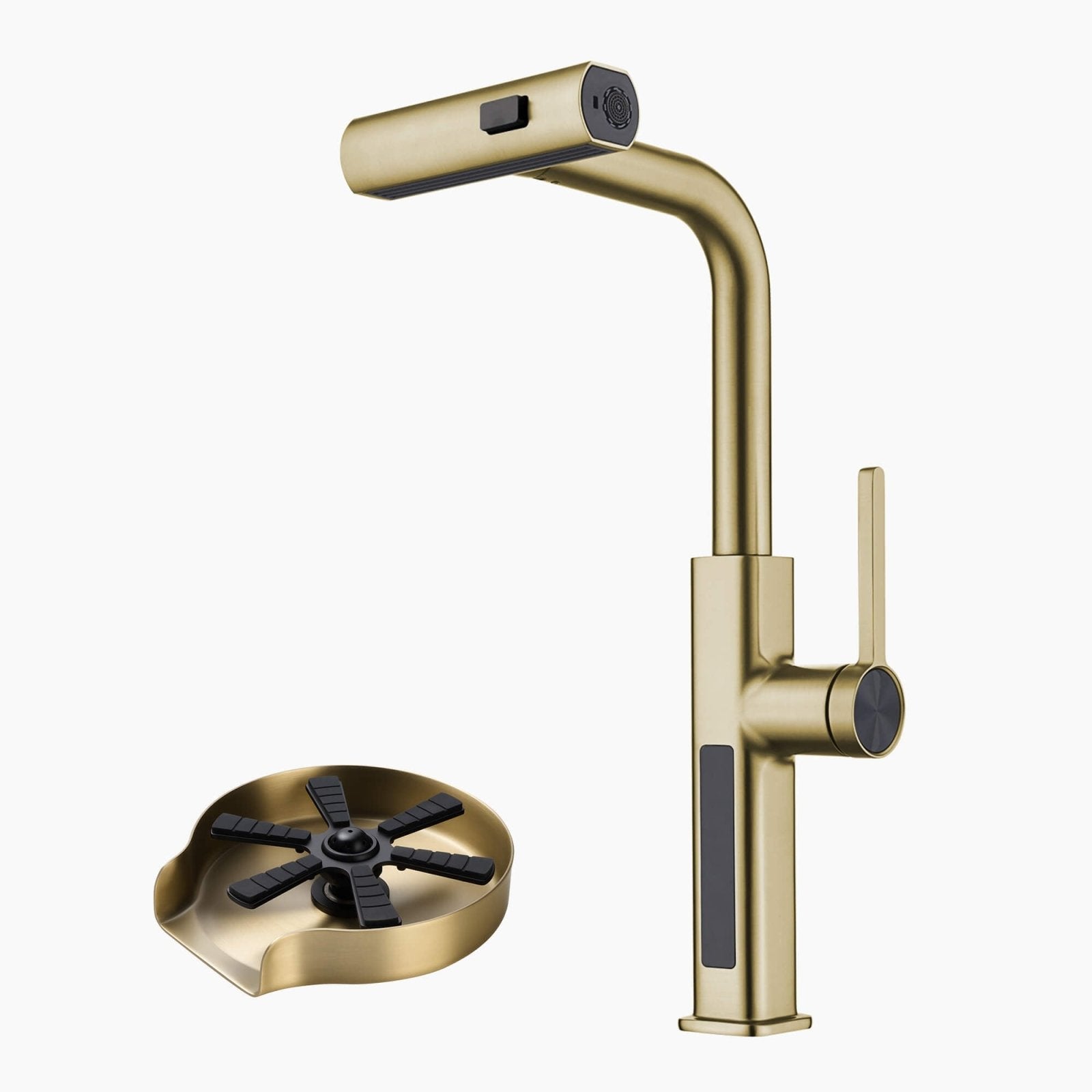 Lefton Waterfall & Pull-Out Kitchen Faucet with Temperature Display-KF2209 with Countertop Glass Rinser-KFR2202