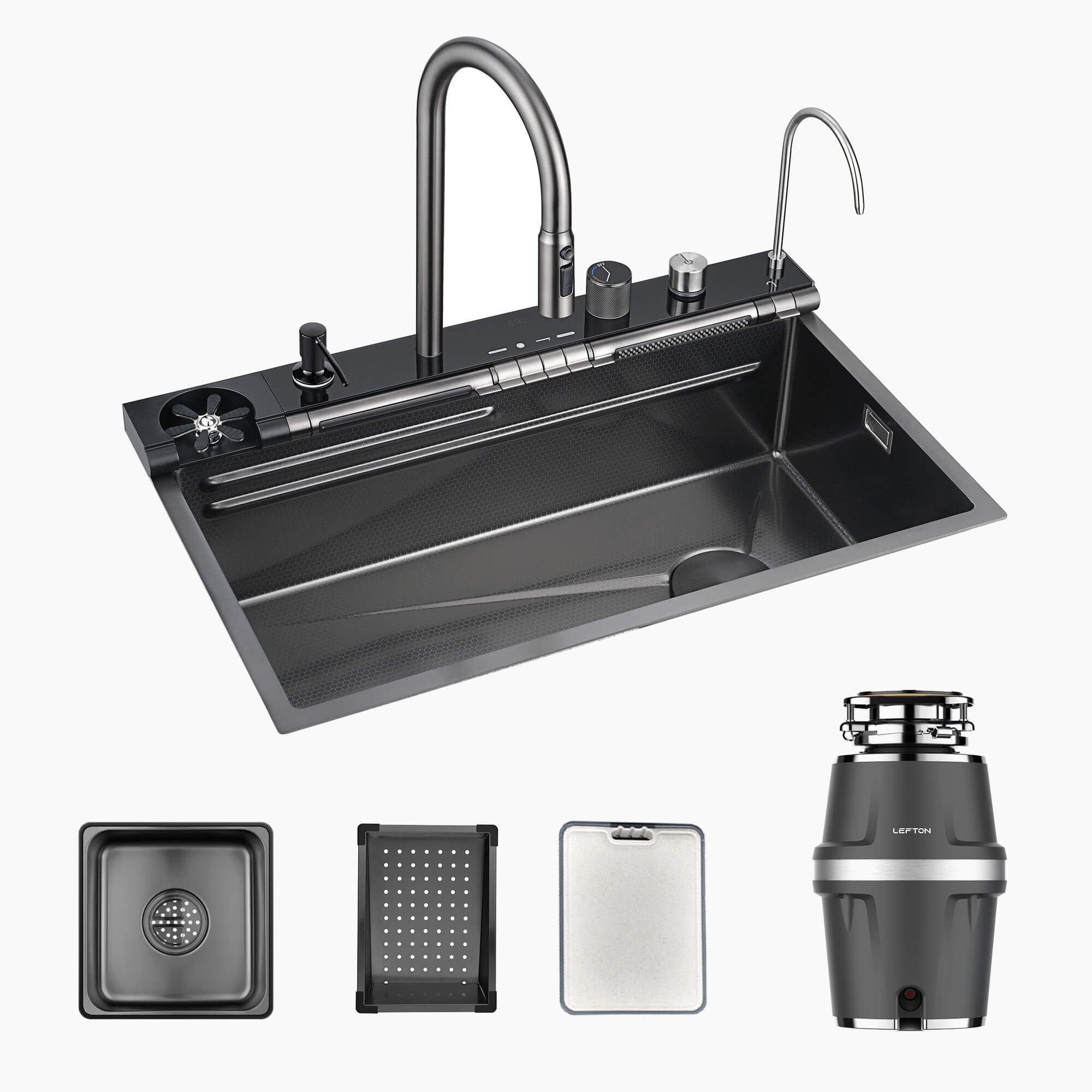 Lefton Drop-In Waterfall Faucet Kitchen Sink- KS2207 with 3/4 HP Garbage Disposal LGD-714