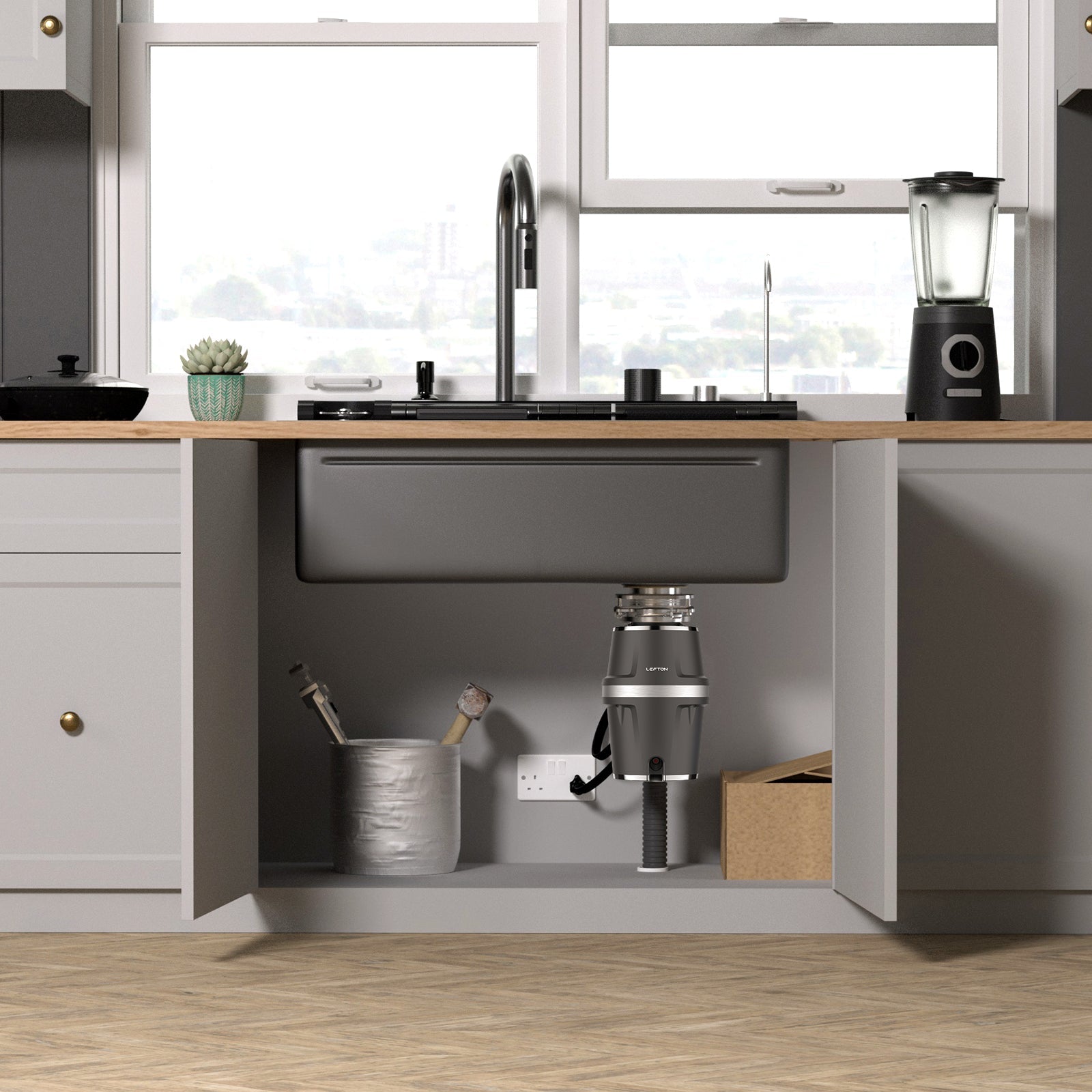 Lefton Drop-In Waterfall Faucet Kitchen Sink- KS2207 with 3/4 HP Garbage Disposal LGD-714 — thumbnail 2