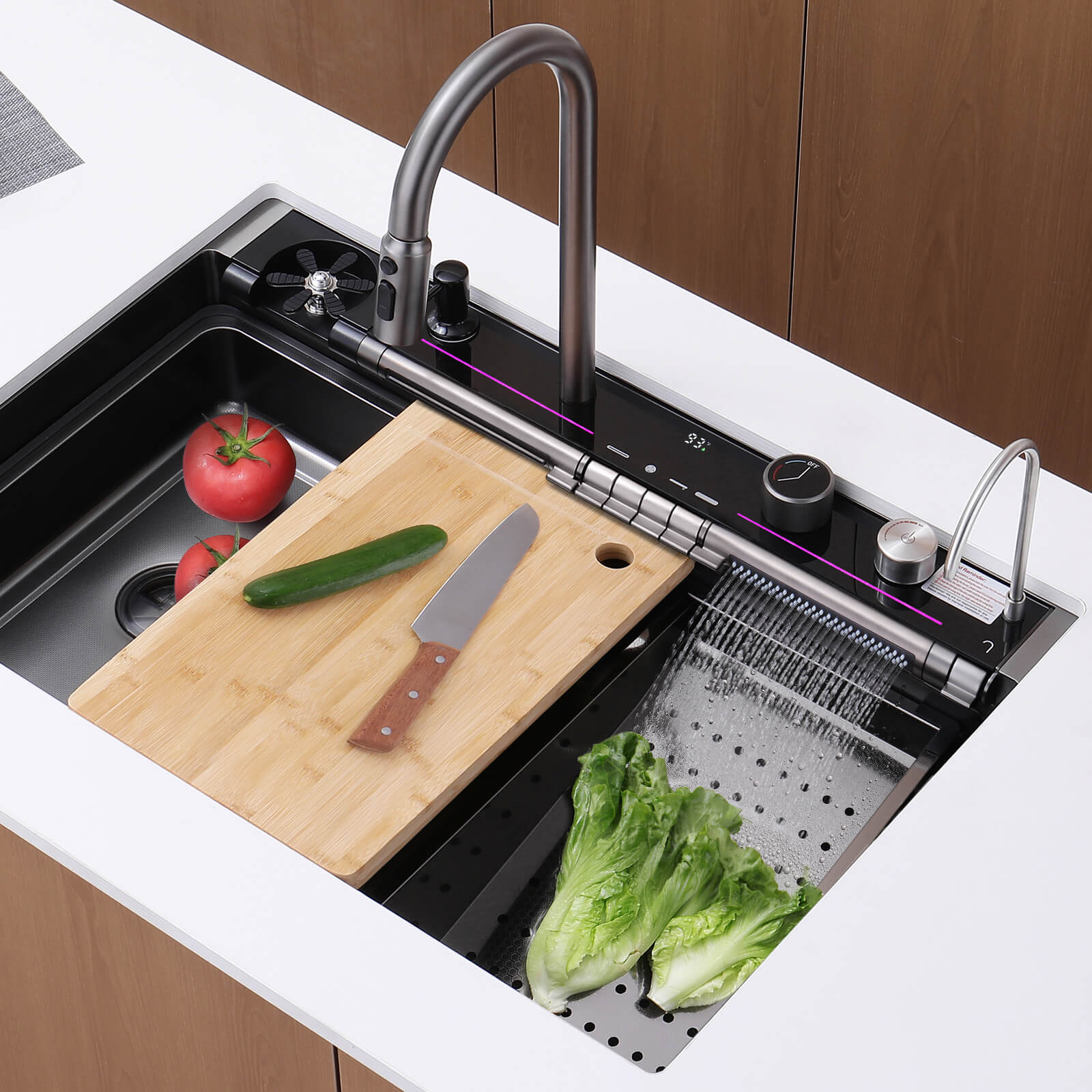Lefton 33"x22" Stainless Steel Workstation Kitchen Sink with Pull-out Faucet & Digital Display-KS2207L-PRO