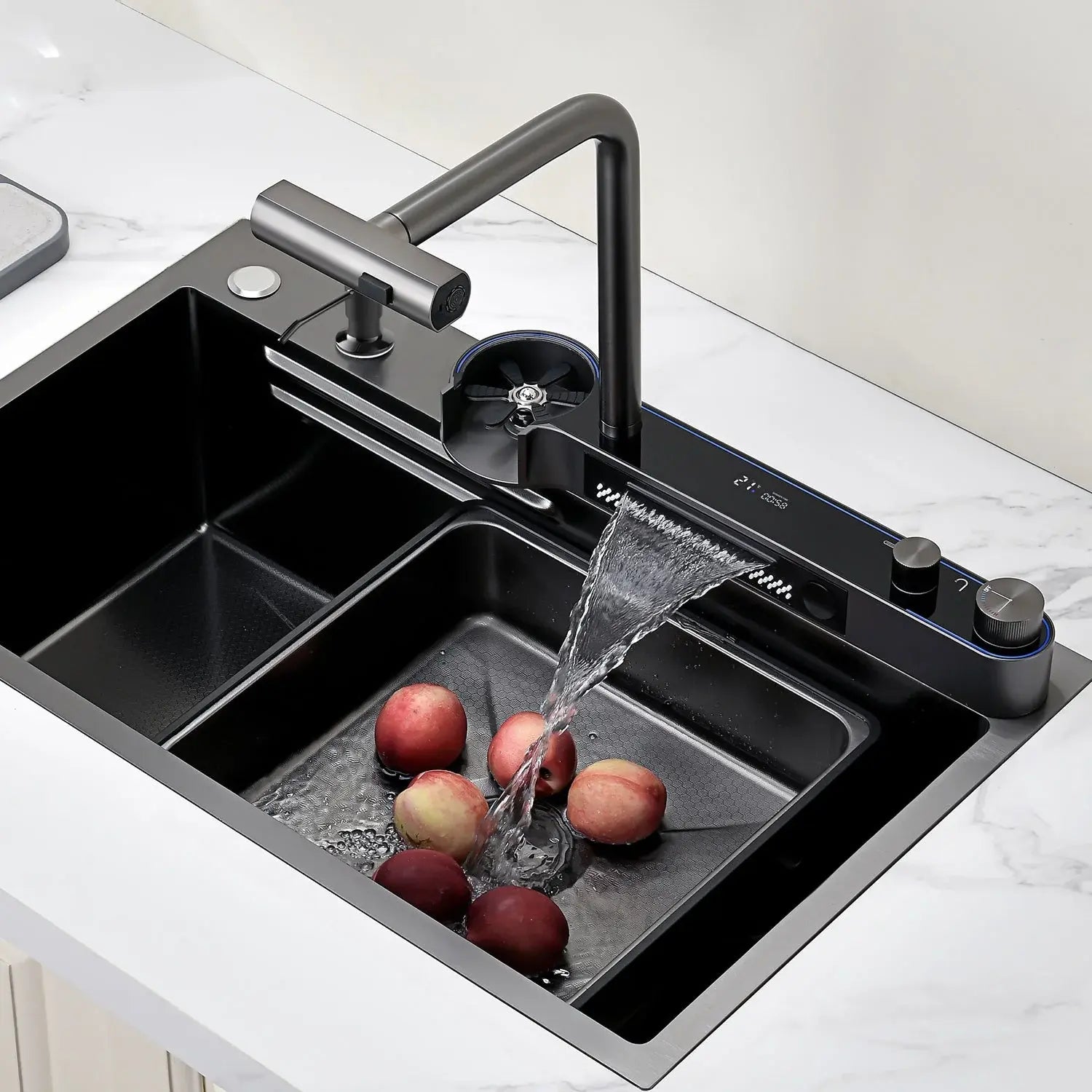 Recertified-Lefton Two Outlets Waterfall Faucet Kitchen Sink with Digital Temperature Display (Celsius Only) & LED Lighting-KS2208-AU/EU