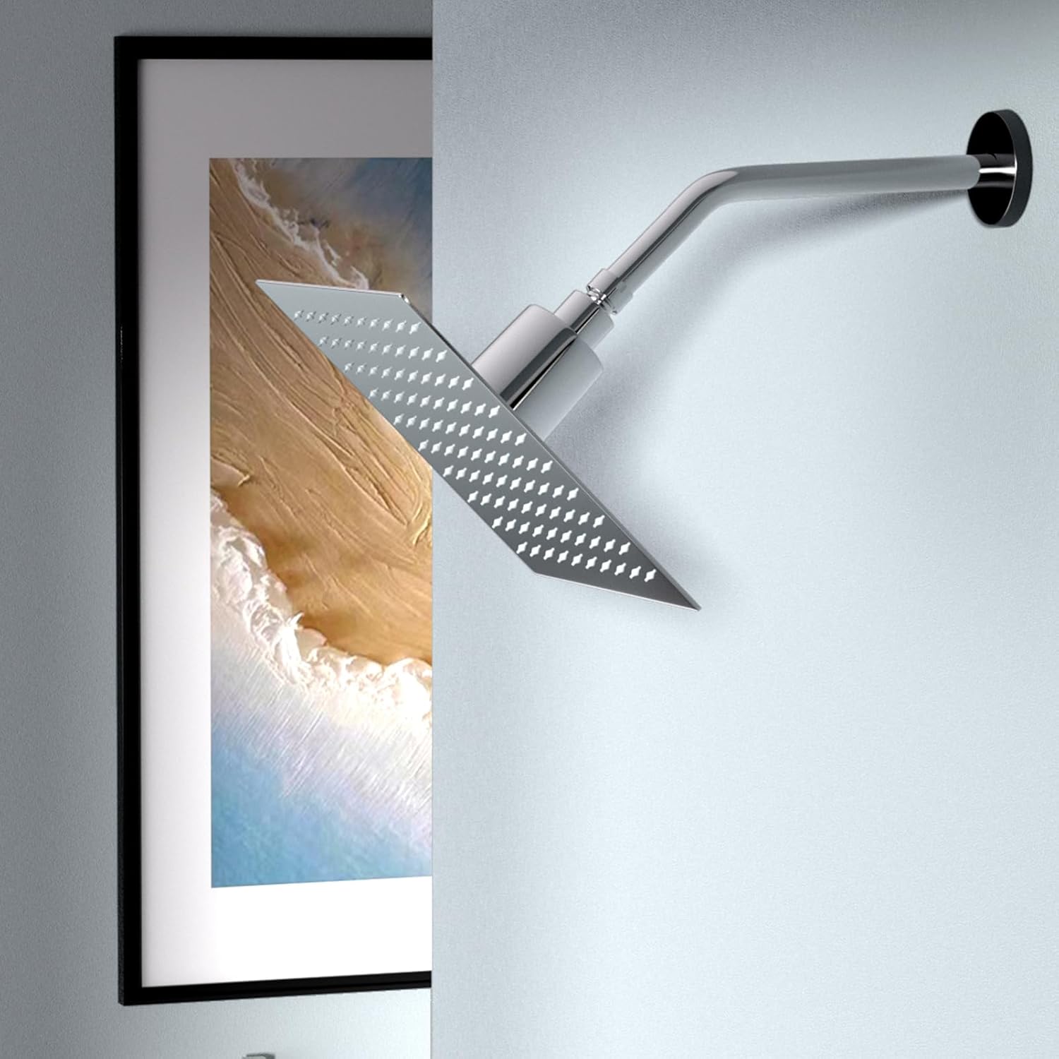Lordear Stainless Steel Square Wall Mounted Waterfall High Pressure Filtered Shower Head — thumbnail 3