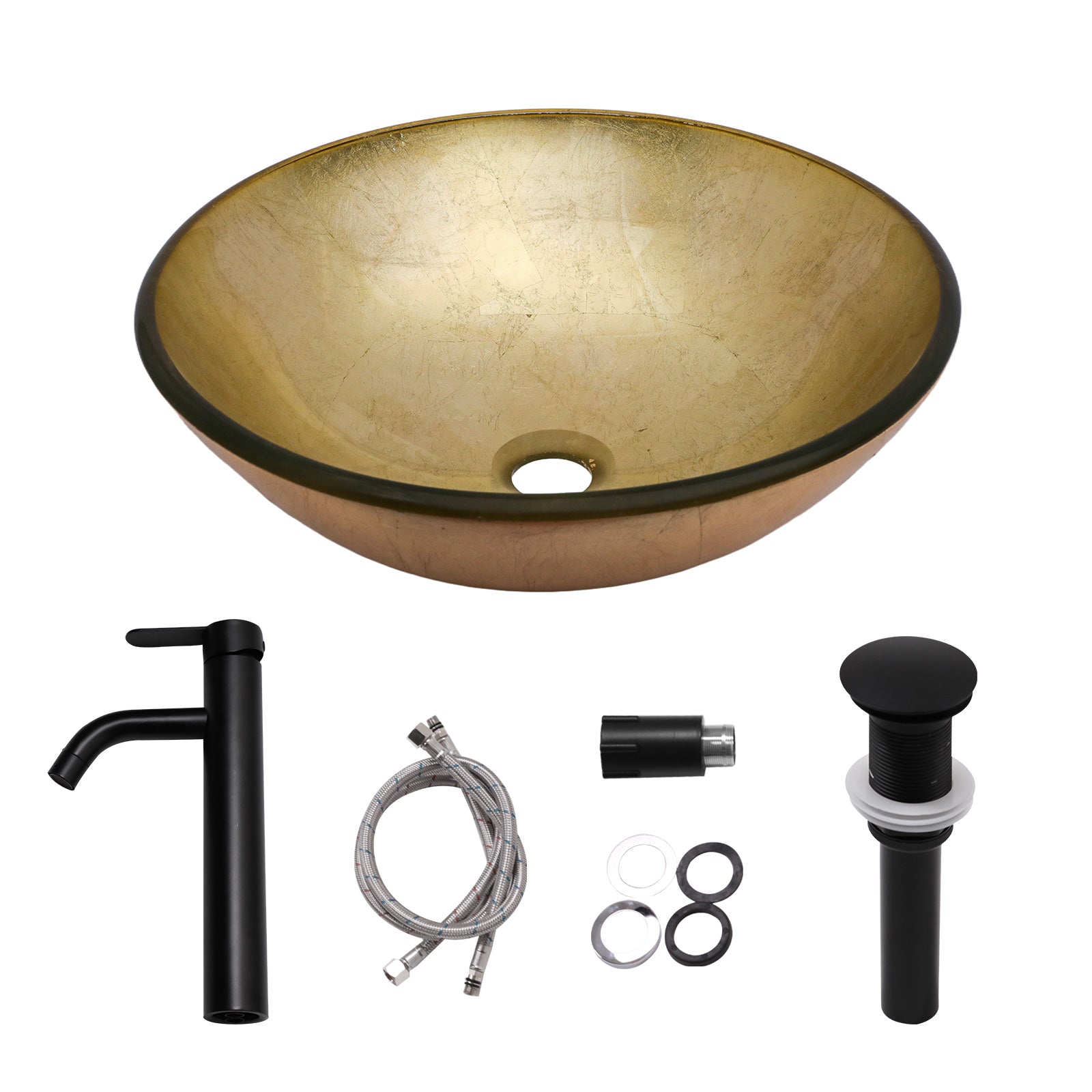 Lordear 16.5'' X 16.5'' Tempered Glass Bathroom Vessel Sink with  Faucet and Pop-up Drain