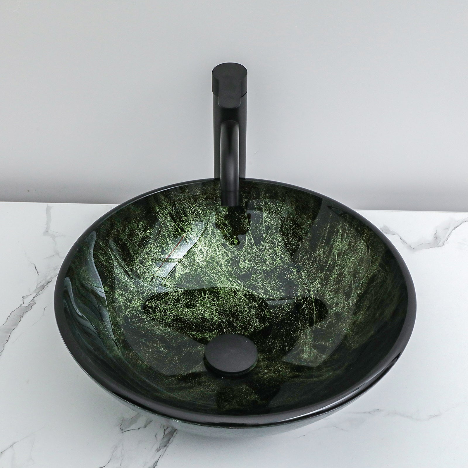 Lordear 16.5'' X 16.5'' Tempered Glass Bathroom Vessel Sink with  Faucet and Pop-up Drain — thumbnail 2