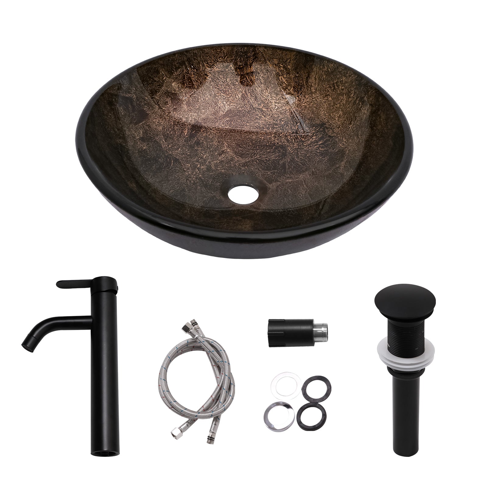 Lordear 16.5'' X 16.5'' Tempered Glass Bathroom Vessel Sink with  Faucet and Pop-up Drain