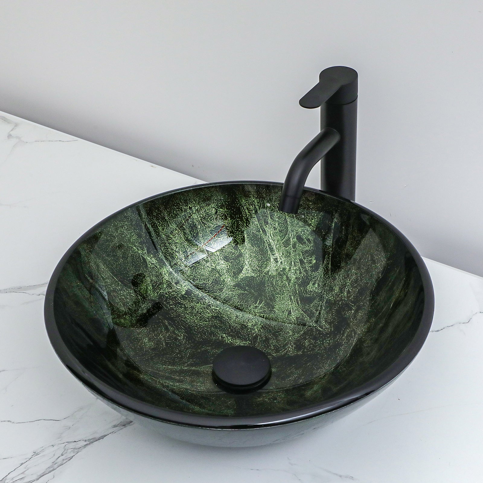 Lordear 16.5'' X 16.5'' Tempered Glass Bathroom Vessel Sink with  Faucet and Pop-up Drain — thumbnail 3