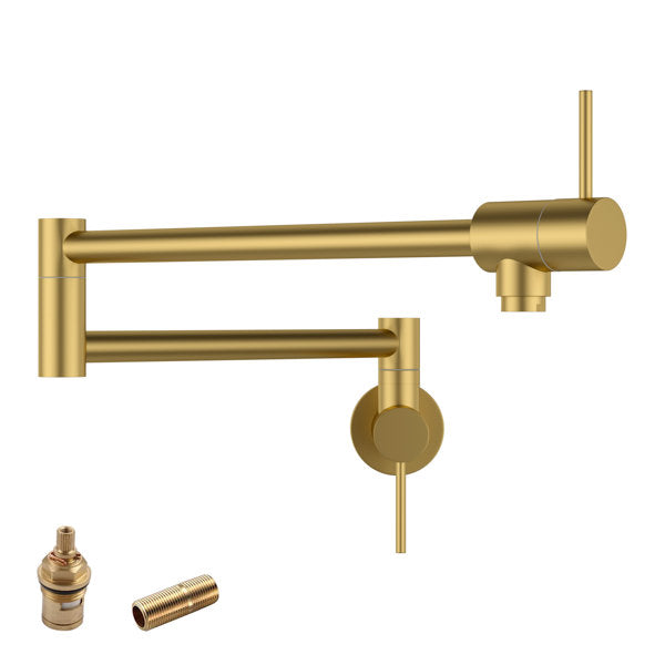 Lordear Two Handles Wall Mount Folding Stretchable Brass Kitchen Faucet