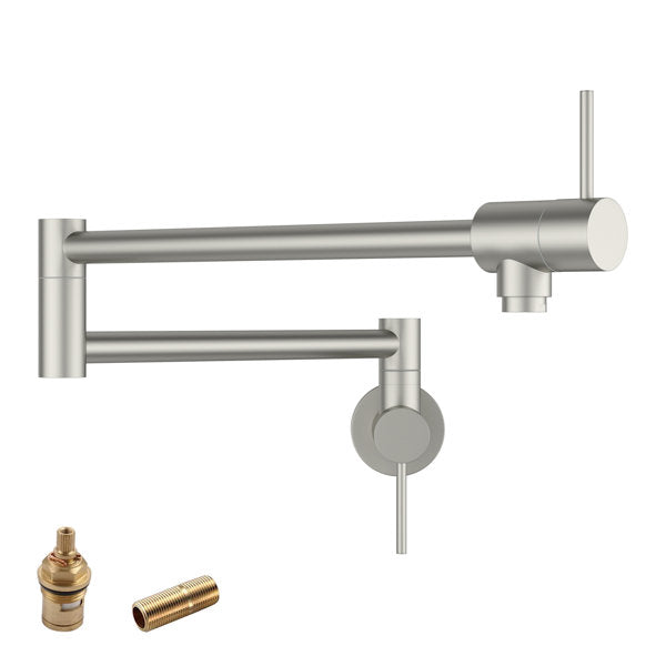 Lordear Two Handles Wall Mount Folding Stretchable Brass Kitchen Faucet