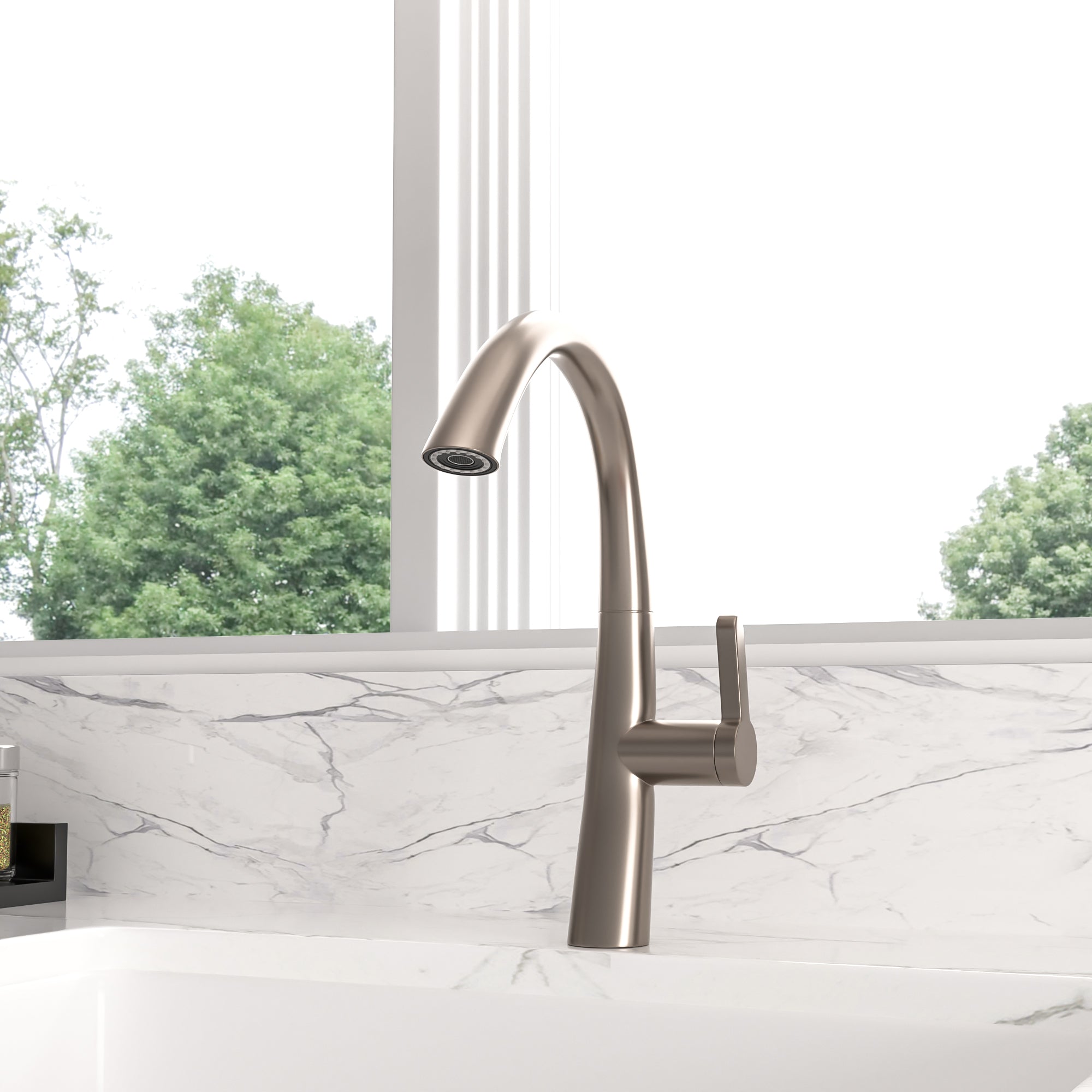 Lordear Modern Single Handle Brushed Nickel Brass Kitchen Faucet — thumbnail 3