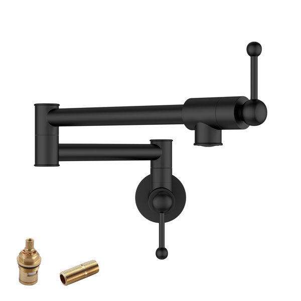 Lordear Wall Mount Black Foldable and Stretchable Two Handle Brass Kitchen Faucet