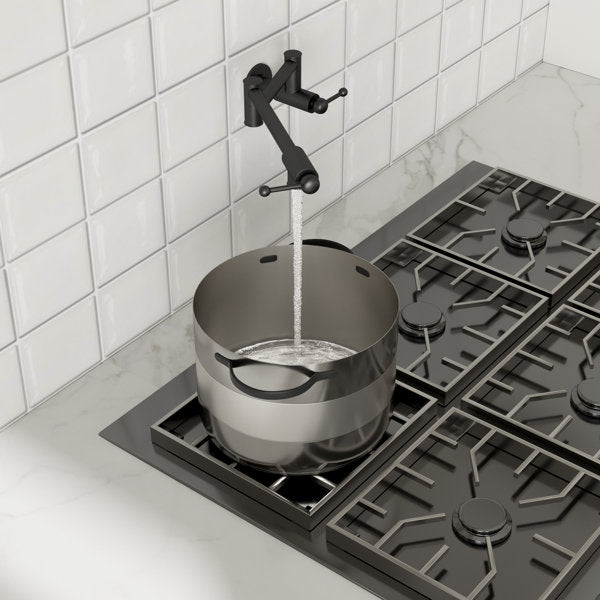 Lordear Wall Mount Black Foldable and Stretchable Two Handle Brass Kitchen Faucet — thumbnail 2