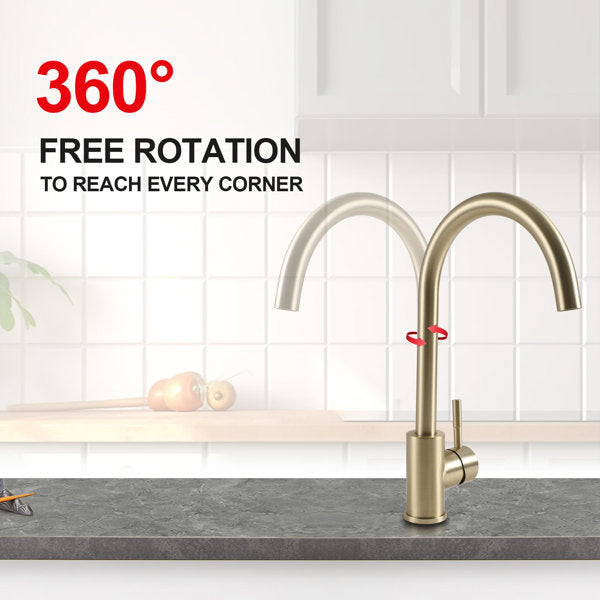 Lordear 360 Degree Single Handle Brass Kitchen Faucet — thumbnail 2