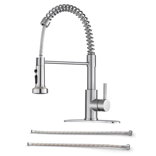 Lordear Brushed Nickel 360-degree Pull Down Single Handle Stainless Steel Kitchen Faucet