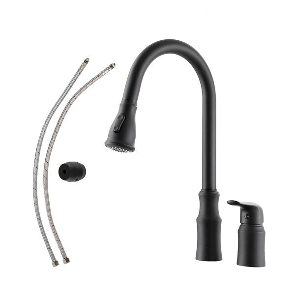 Lordear Split 360 Degree Pull Down Black Brass Kitchen Faucet