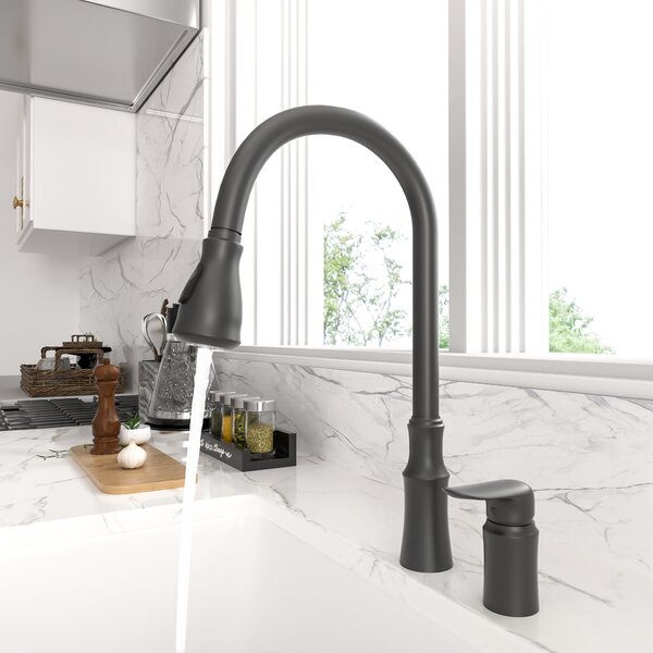 Lordear Split 360 Degree Pull Down Black Brass Kitchen Faucet — thumbnail 2