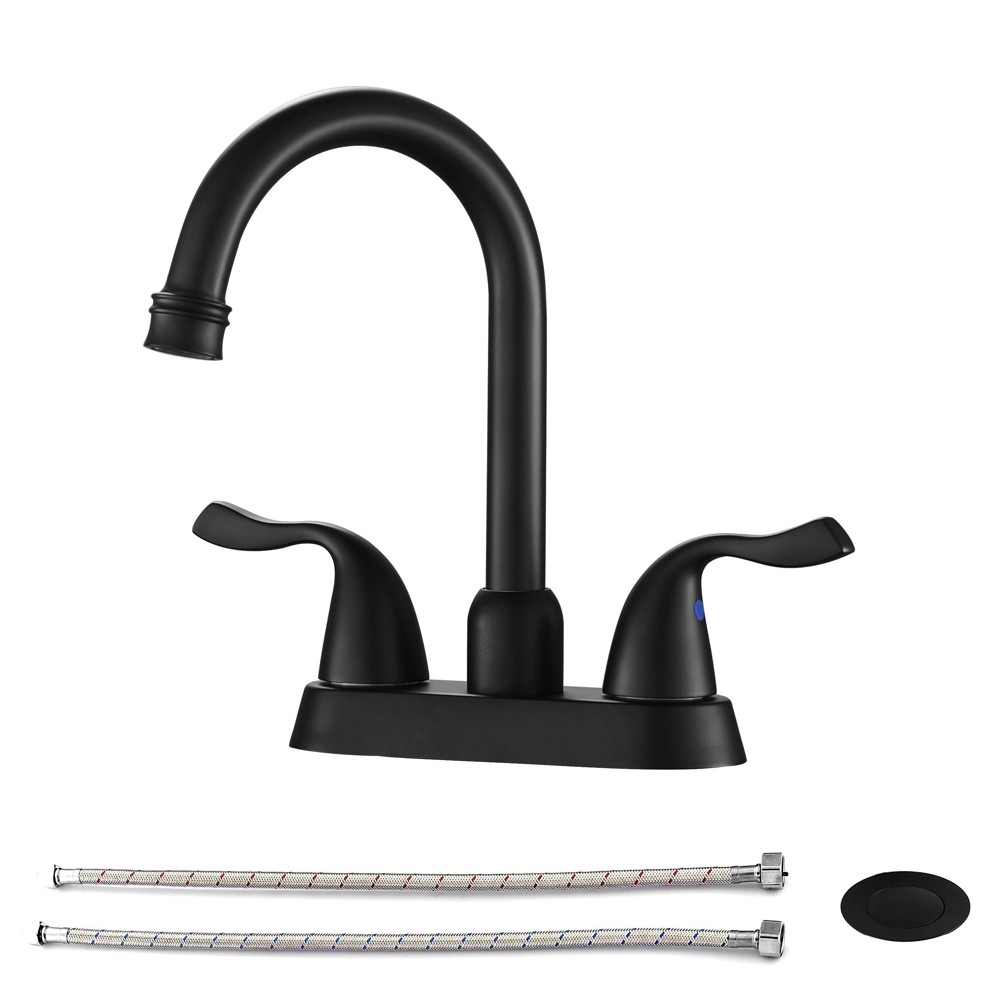 Lordear Black Deck Mount Dual Handle Brass Bathroom Faucet