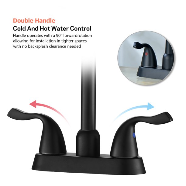 Lordear Black Deck Mount Dual Handle Brass Bathroom Faucet — thumbnail 3