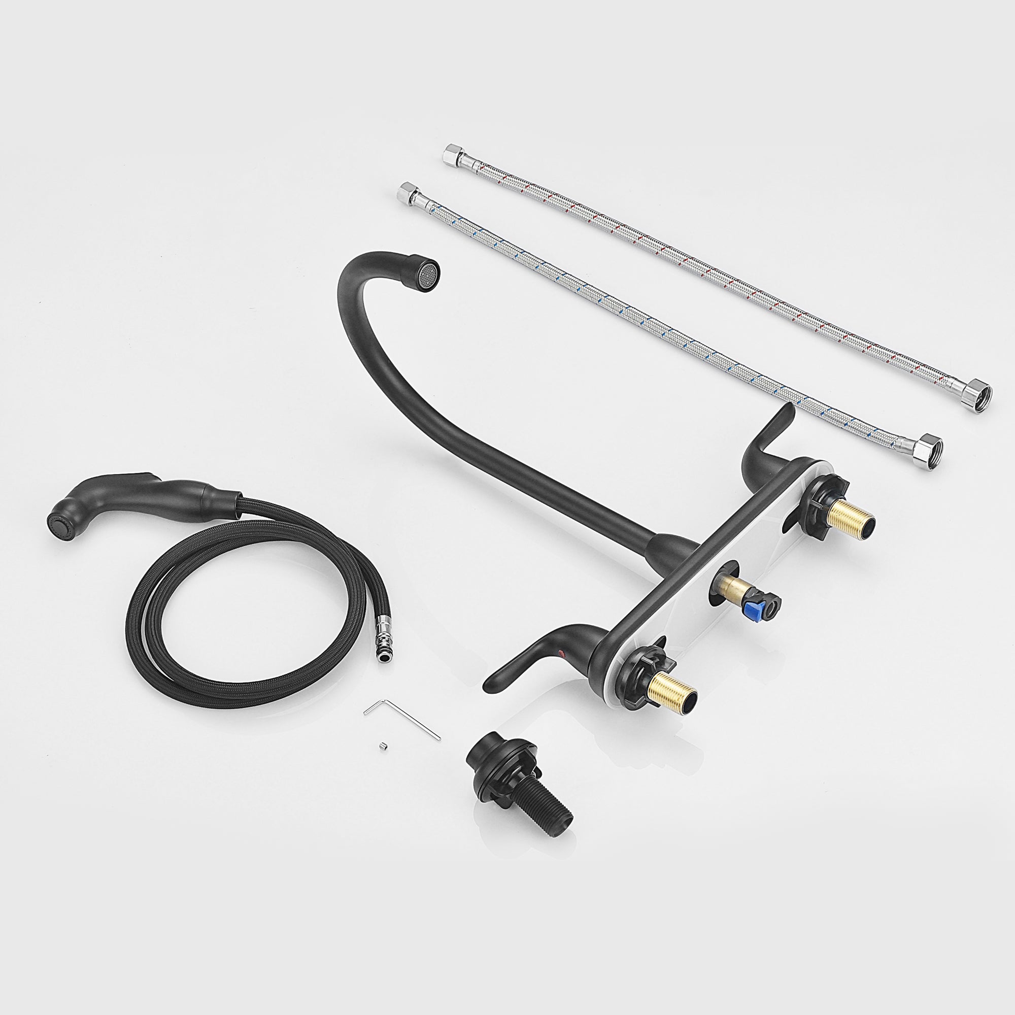 Lordear Modern Design Double Handle Pull Out Spray Head Brass Kitchen Faucet — thumbnail 3