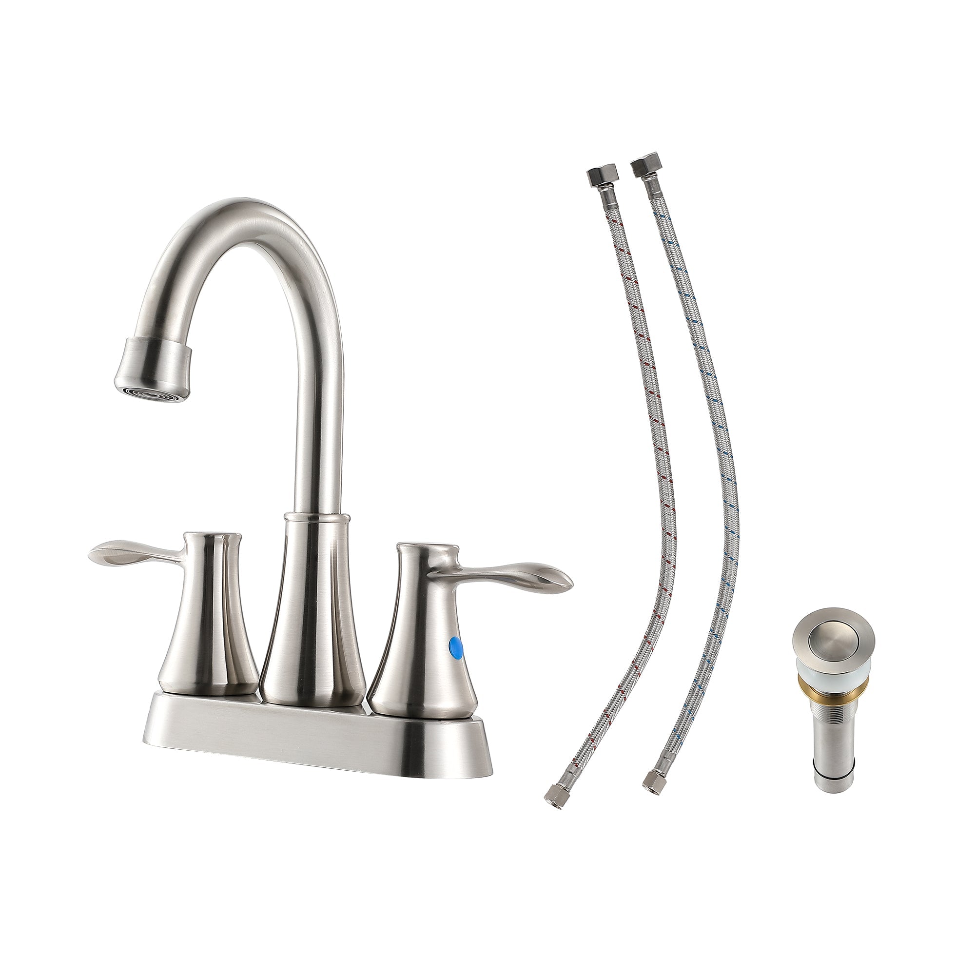 Lordear Brushed Nickel Dual Handle Brass Bathroom Faucet with Pop-Up Drain And Water Hoses