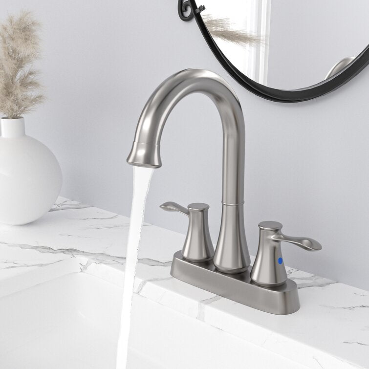 Lordear Brushed Nickel Dual Handle Brass Bathroom Faucet with Pop-Up Drain And Water Hoses — thumbnail 2
