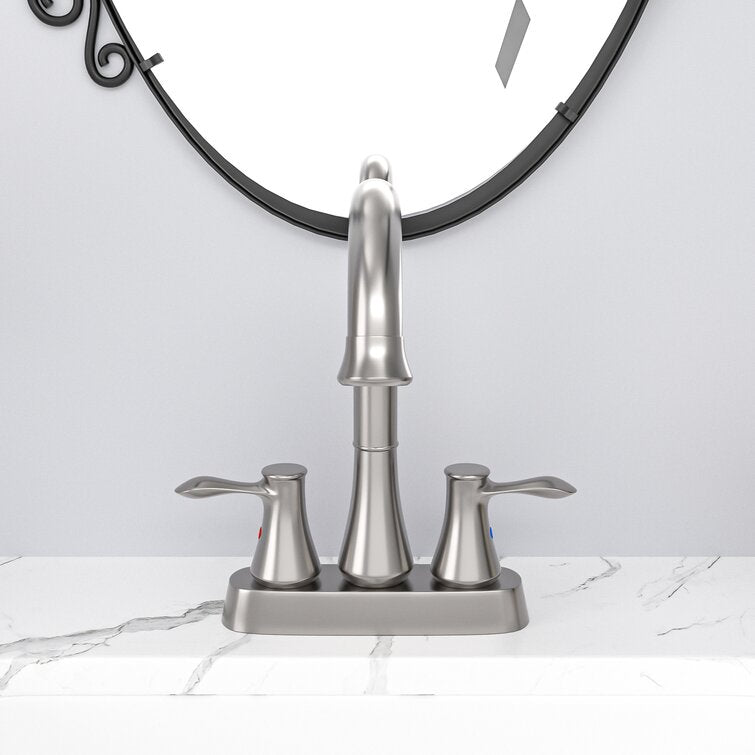 Lordear Brushed Nickel Dual Handle Brass Bathroom Faucet with Pop-Up Drain And Water Hoses — thumbnail 3