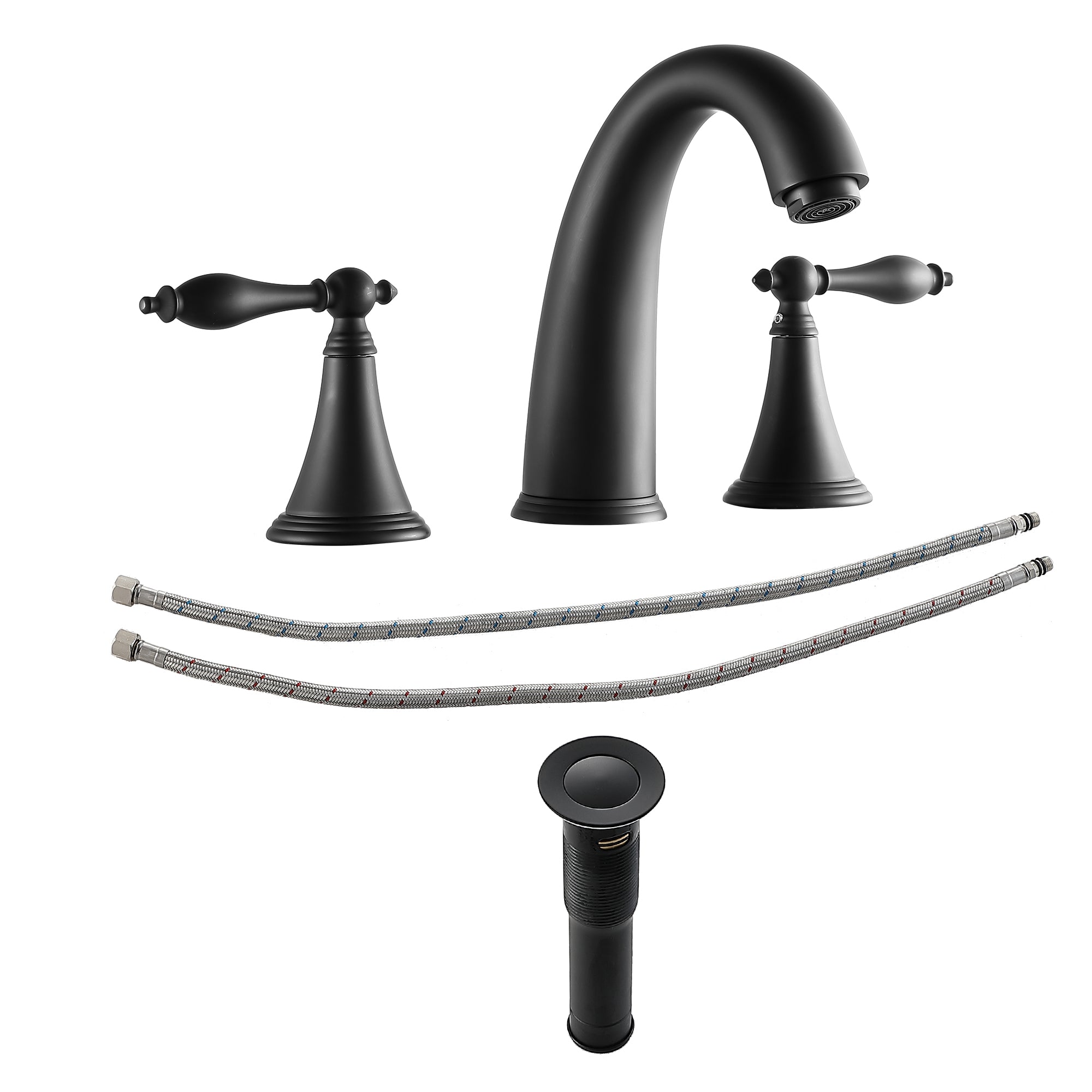 Lordear Split Type Dual Handle Brass Bathroom Faucet with Pop-Up Drain And Water Hoses
