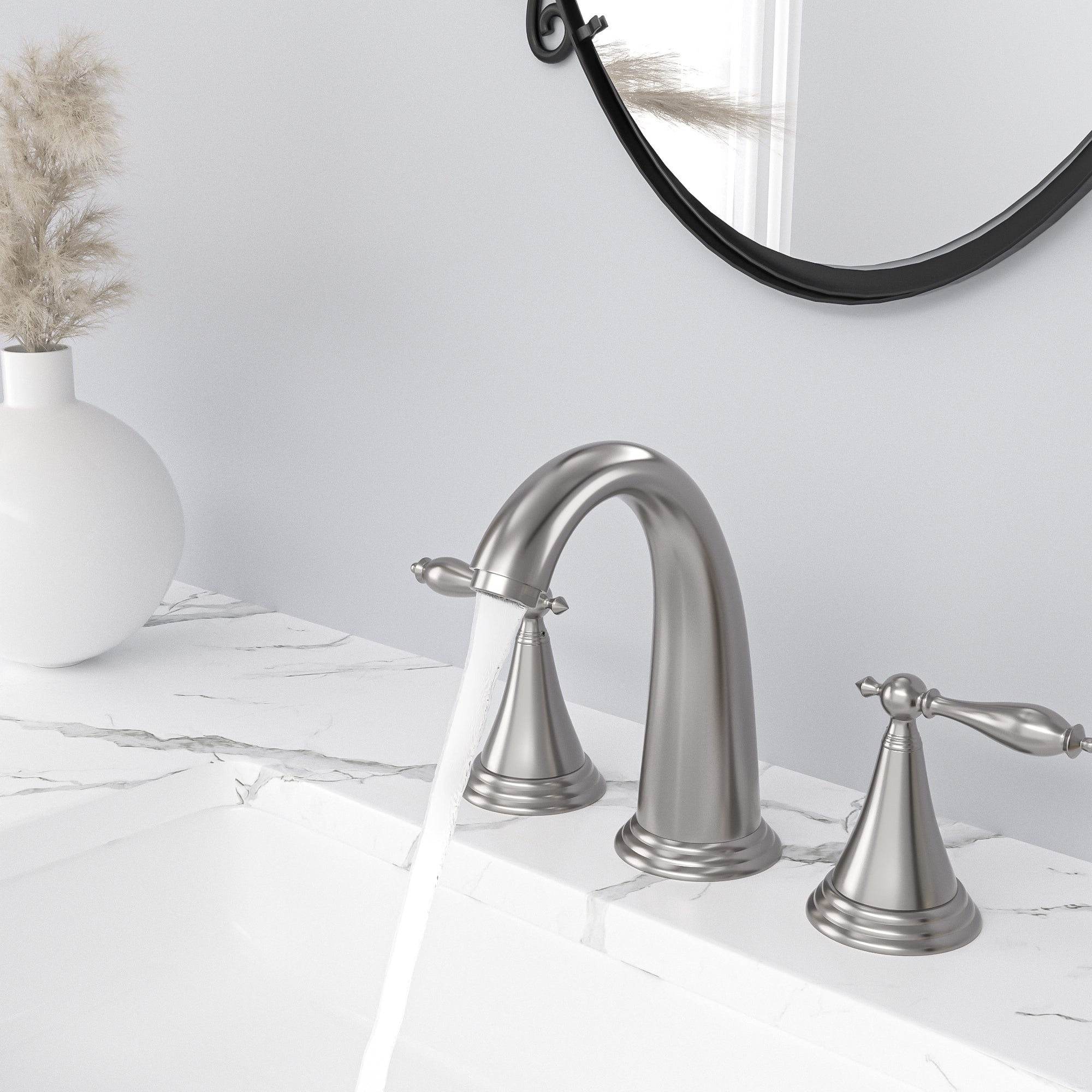 Lordear Split Type Dual Handle Brass Bathroom Faucet with Pop-Up Drain And Water Hoses — thumbnail 2