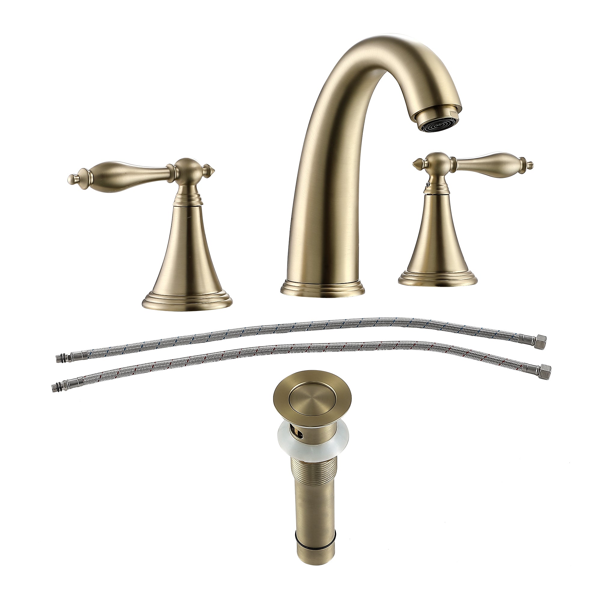 Lordear Split Type Dual Handle Brass Bathroom Faucet with Pop-Up Drain And Water Hoses
