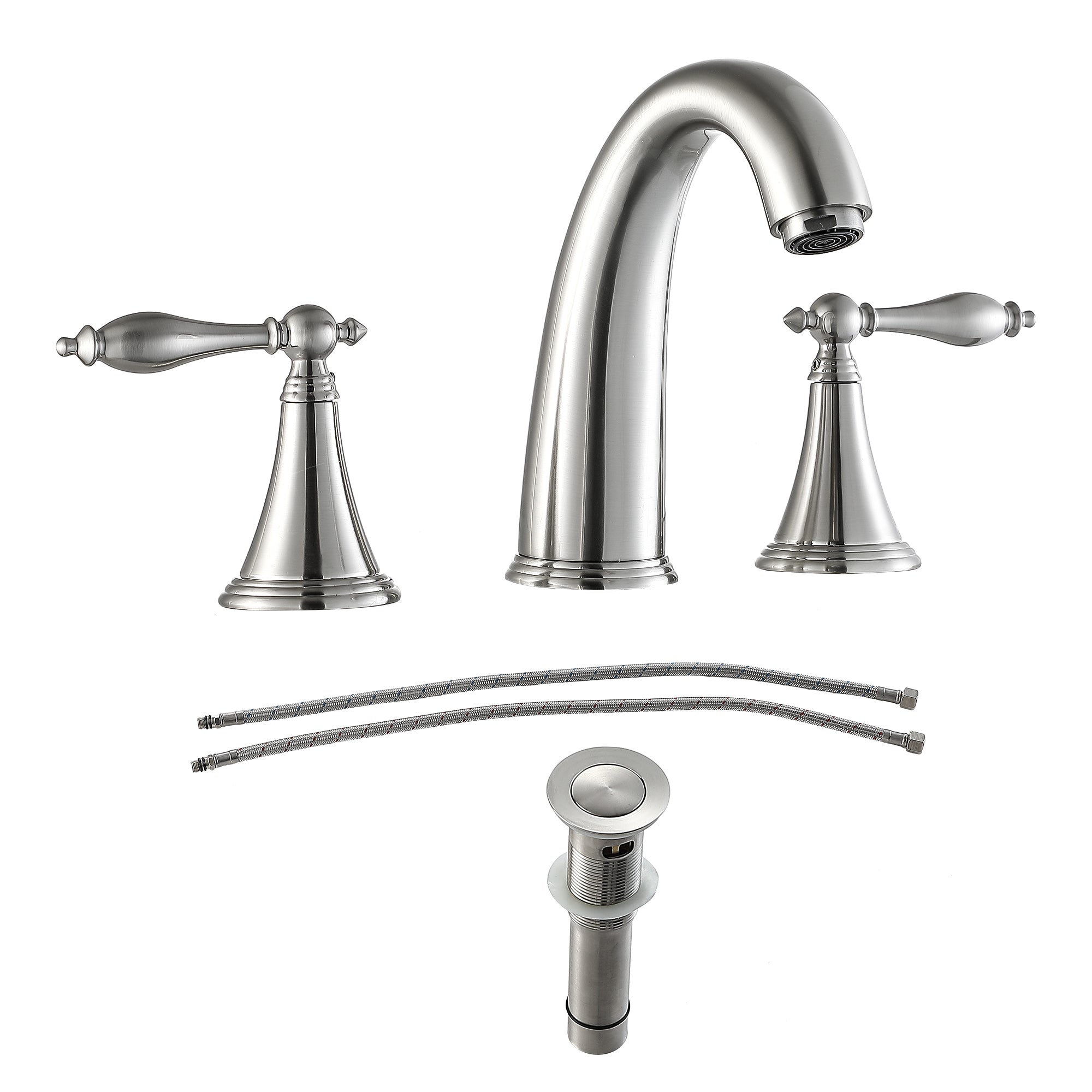 Lordear Split Type Dual Handle Brass Bathroom Faucet with Pop-Up Drain And Water Hoses