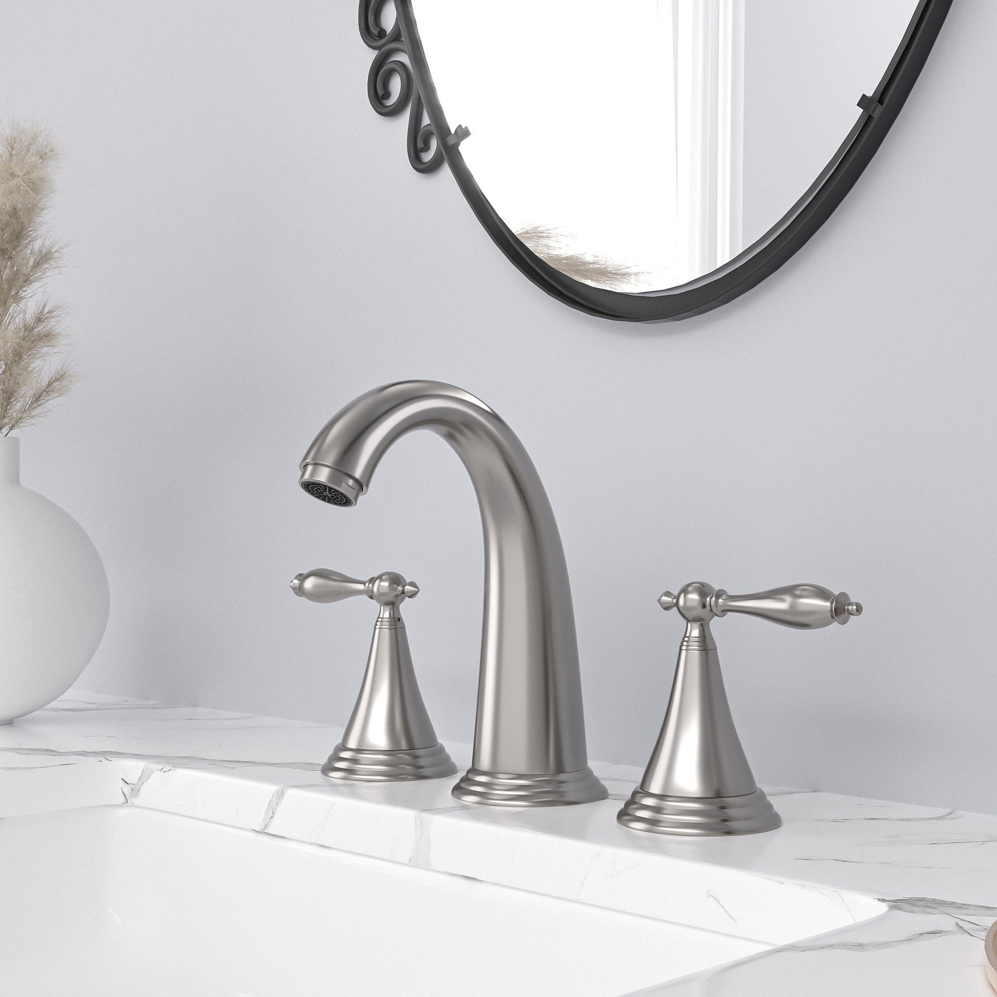 Lordear Split Type Dual Handle Brass Bathroom Faucet with Pop-Up Drain And Water Hoses — thumbnail 2