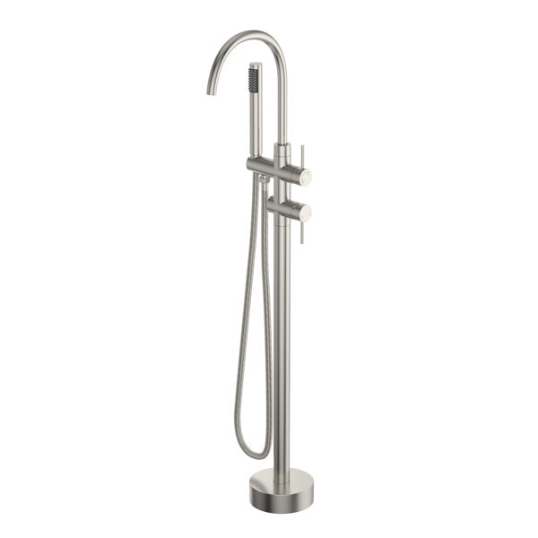 Lordear Freestanding Bathtub Faucet Floor Mount High Flow Tub Filler with Swivel Gooseneck Spout and Handheld Shower