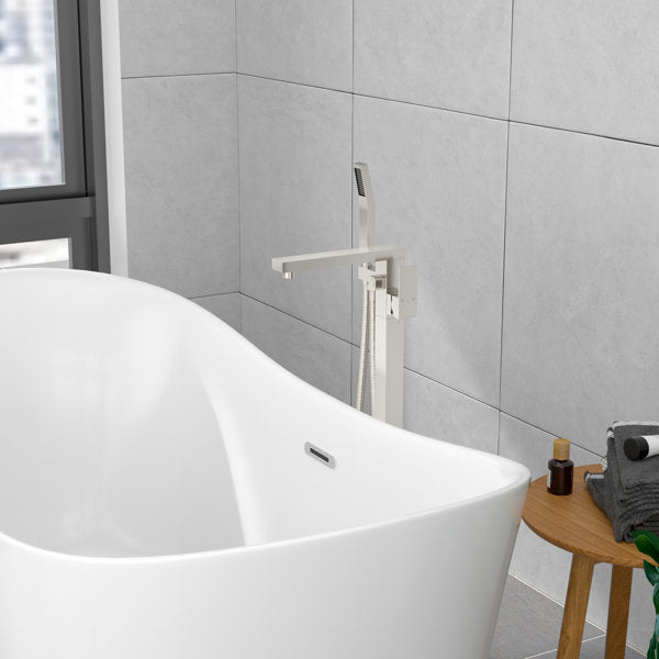 Lordear Solid Brass Floor Mount Freestanding Tub Faucet w/ Diverter & Hand Shower — thumbnail 2