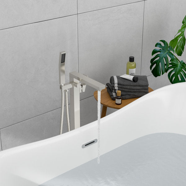 Lordear Solid Brass Floor Mount Freestanding Tub Faucet w/ Diverter & Hand Shower — thumbnail 3