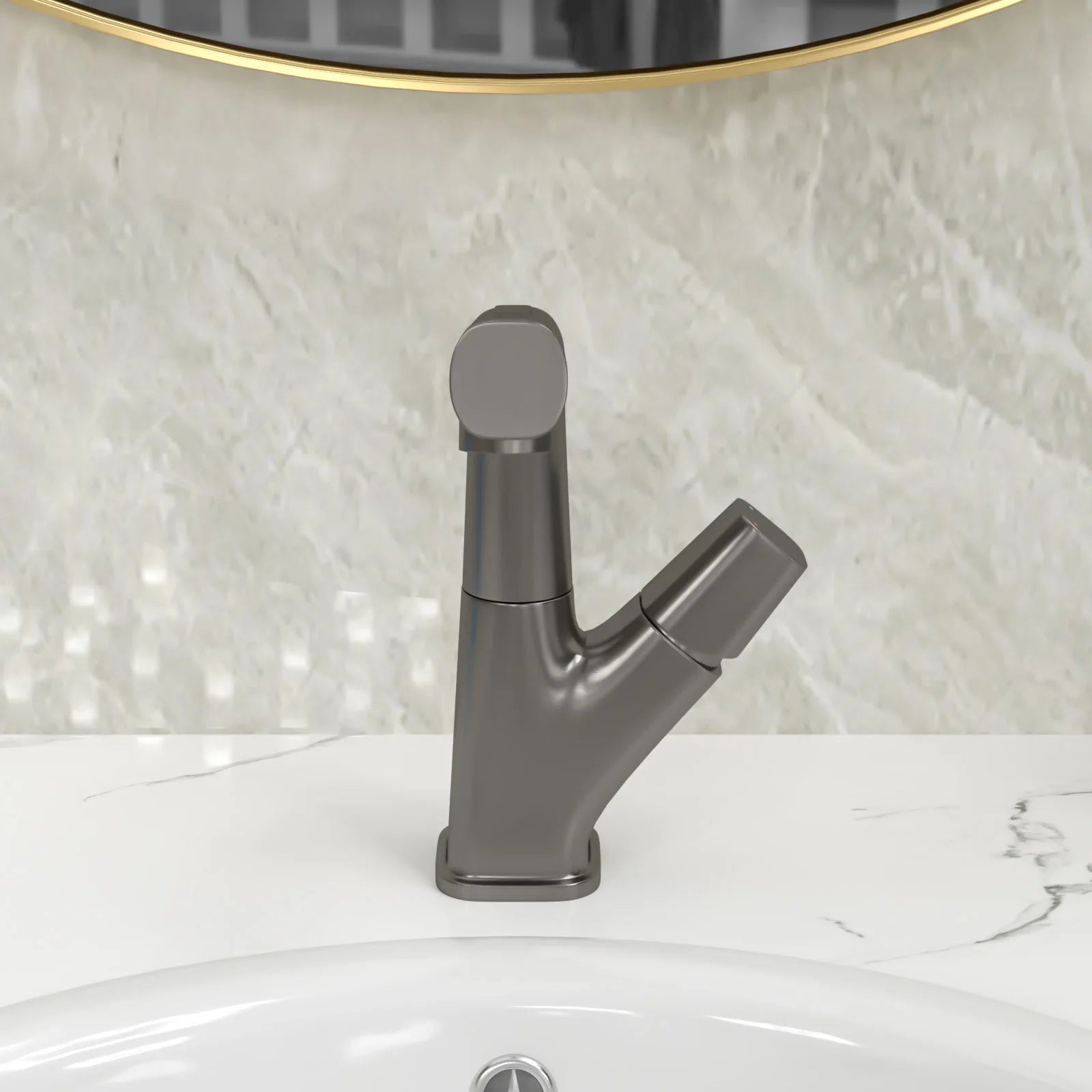 Lordear Stainless Steel 3 Modes 360° Rotating Pull Down Sprayer Single Hole Bathroom Faucet — thumbnail 2