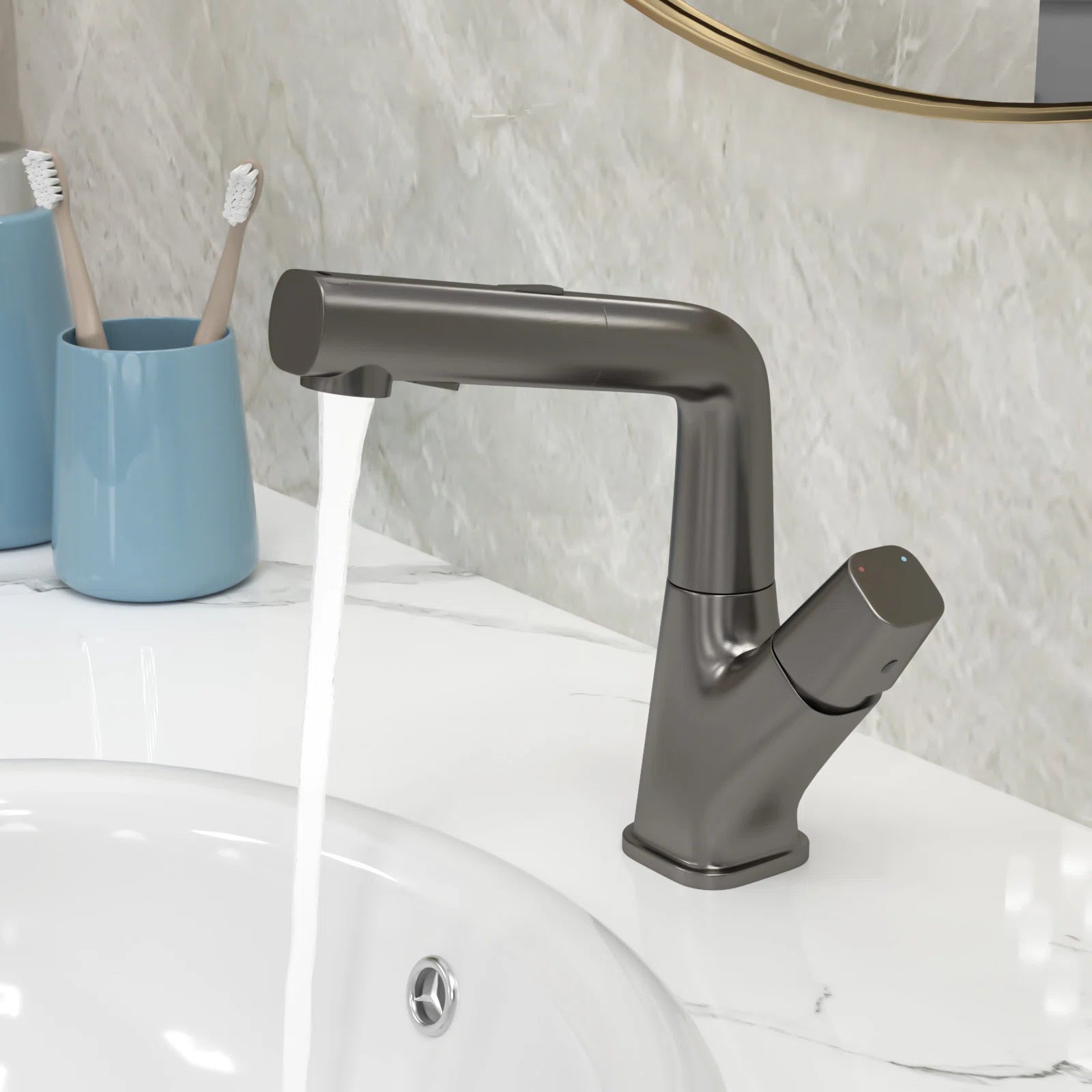 Lordear Stainless Steel 3 Modes 360° Rotating Pull Down Sprayer Single Hole Bathroom Faucet — thumbnail 3