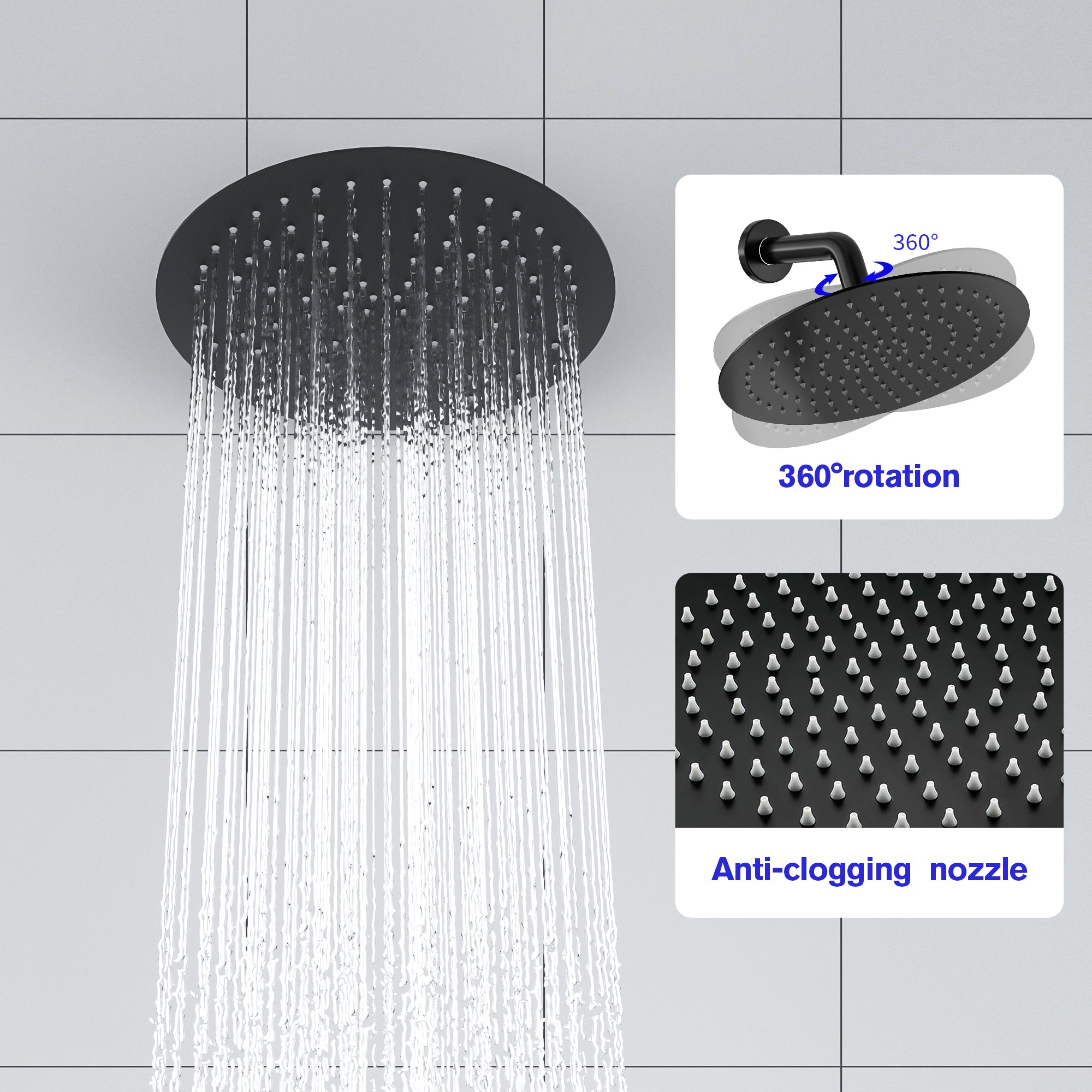 Lordear 10'' Stainless Steel Wall Mounted Round Rainfall Shower Head with Bathroom Faucet — thumbnail 3