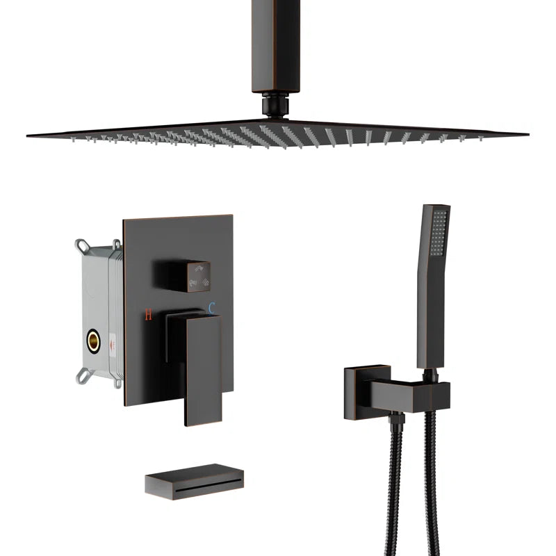 Lordear 12'' ‎Stainless Steel Square Wall Mounted Shower System-Rainfall Faucet Set
